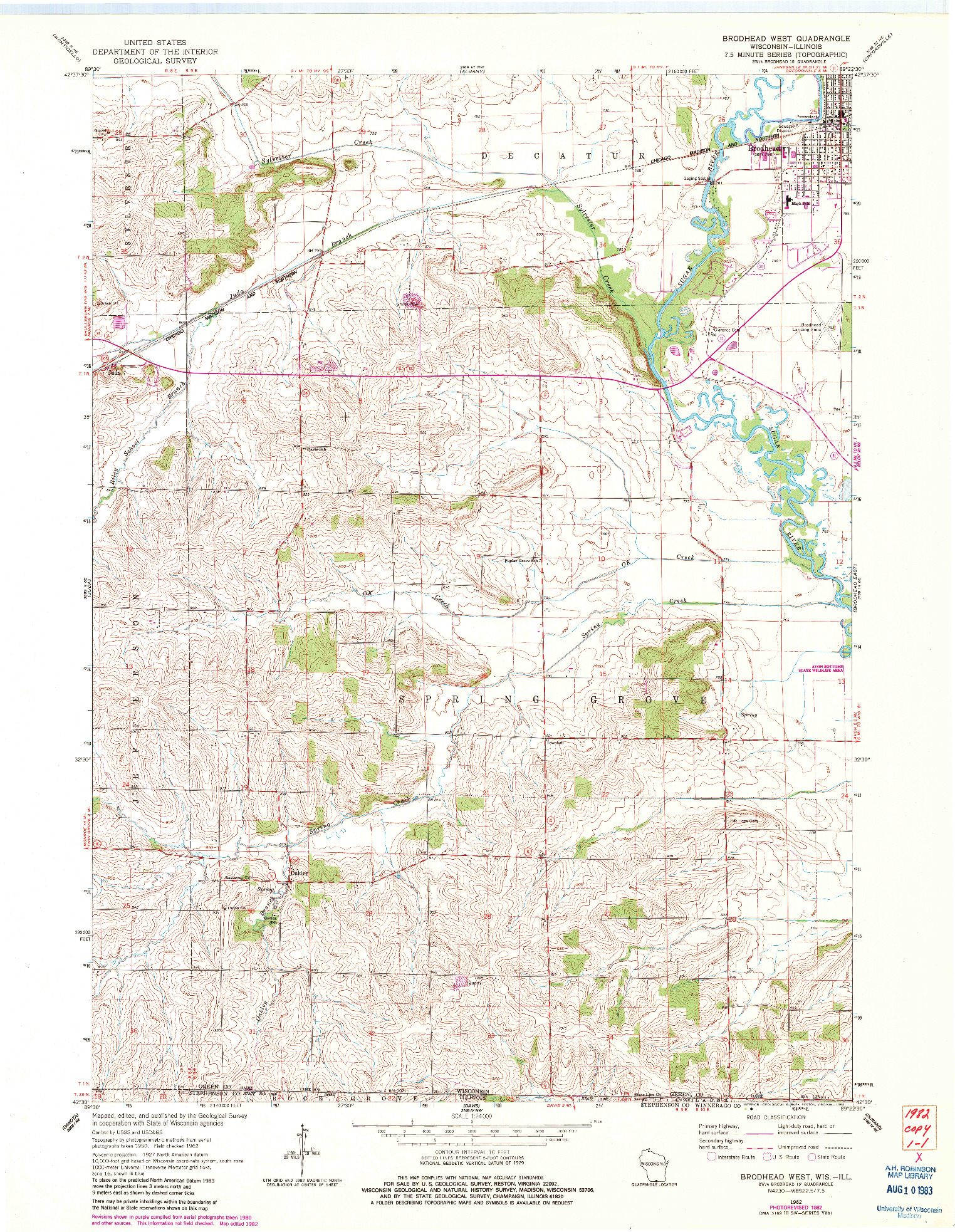 USGS 1:24000-SCALE QUADRANGLE FOR BRODHEAD WEST, WI 1962