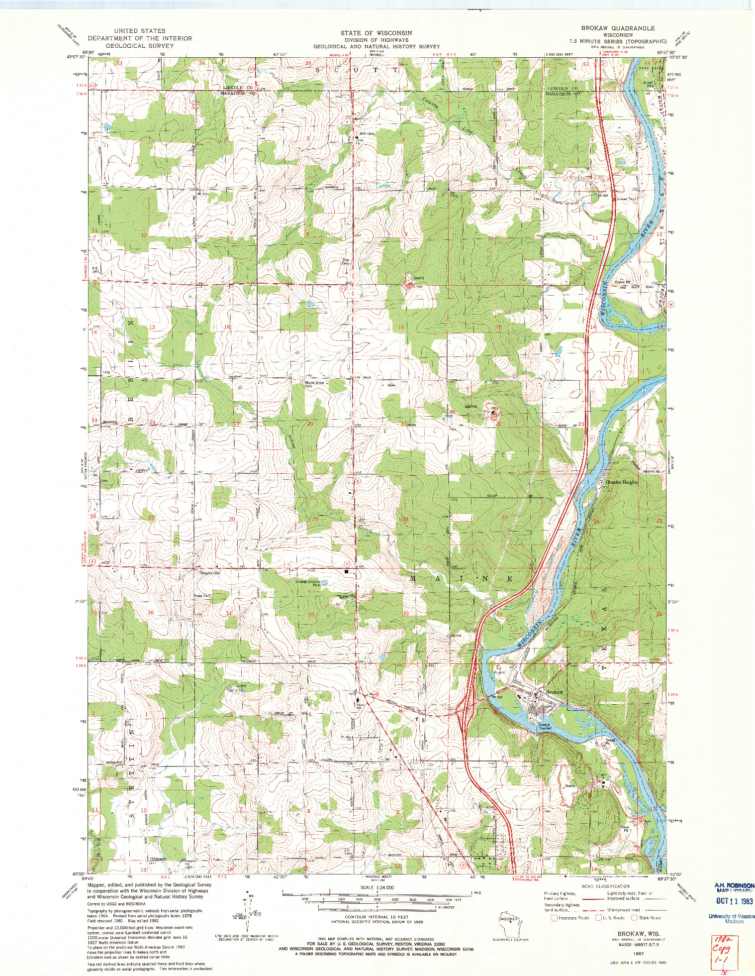 USGS 1:24000-SCALE QUADRANGLE FOR BROKAW, WI 1982