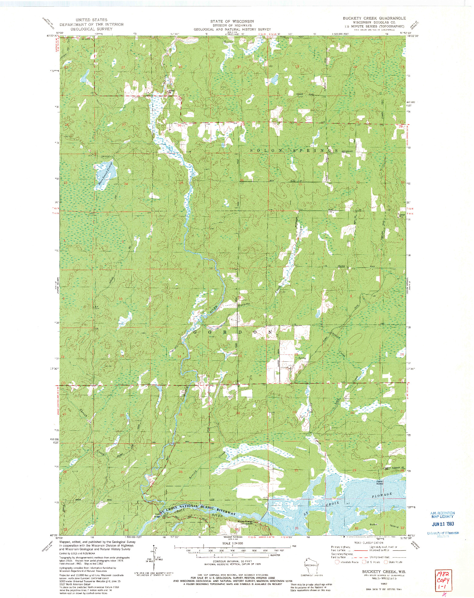 USGS 1:24000-SCALE QUADRANGLE FOR BUCKETY CREEK, WI 1982