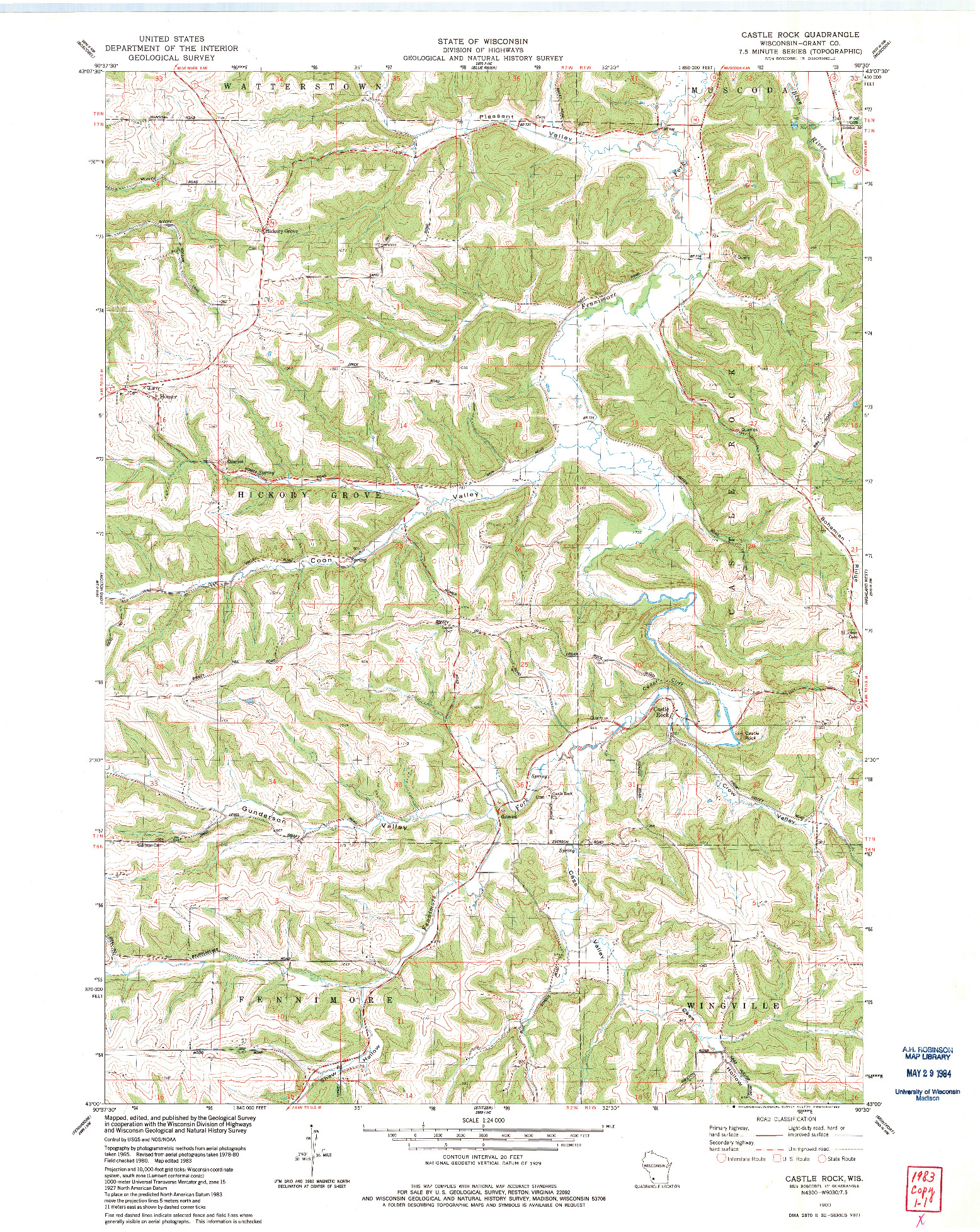 USGS 1:24000-SCALE QUADRANGLE FOR CASTLE ROCK, WI 1983