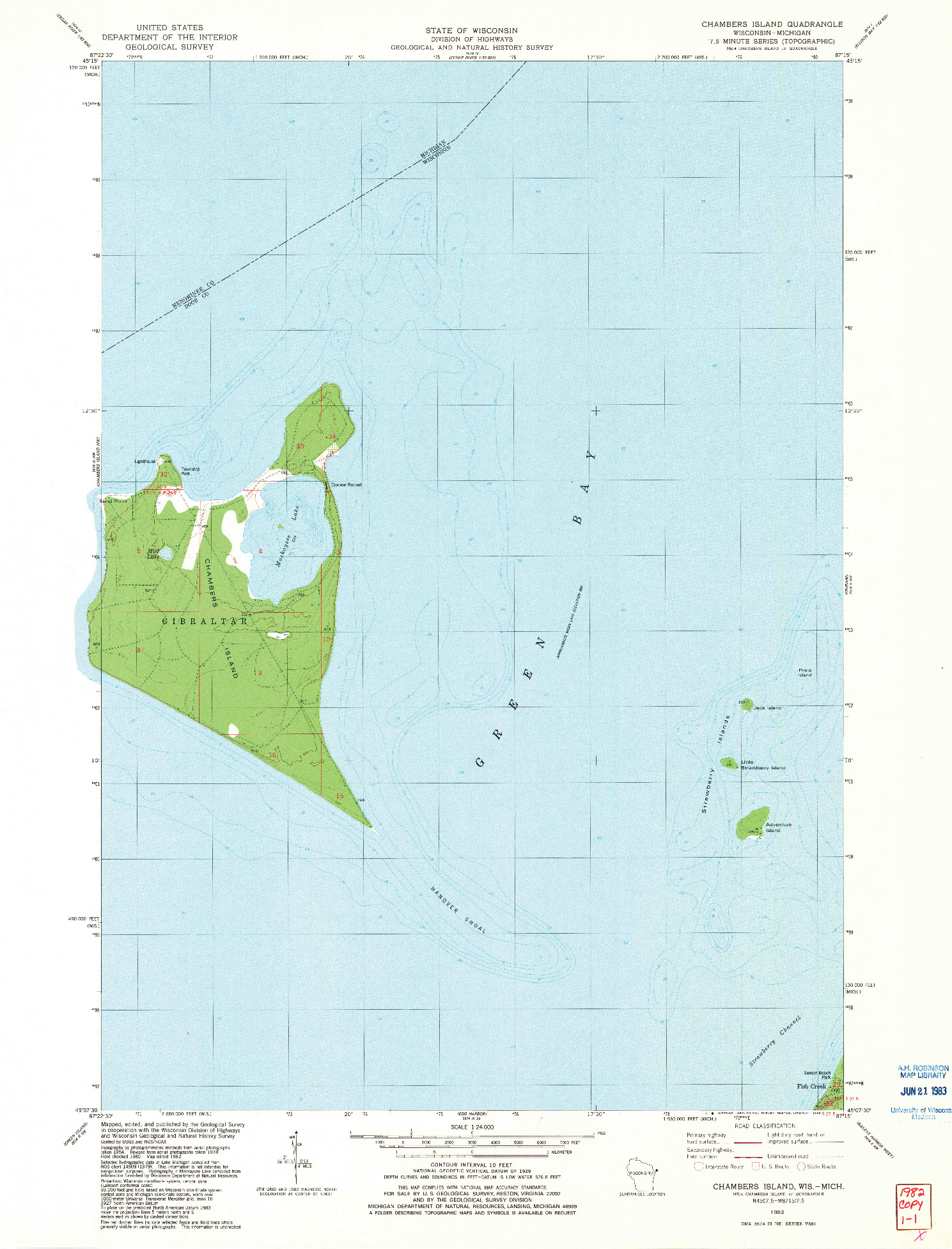 USGS 1:24000-SCALE QUADRANGLE FOR CHAMBERS ISLAND, WI 1982