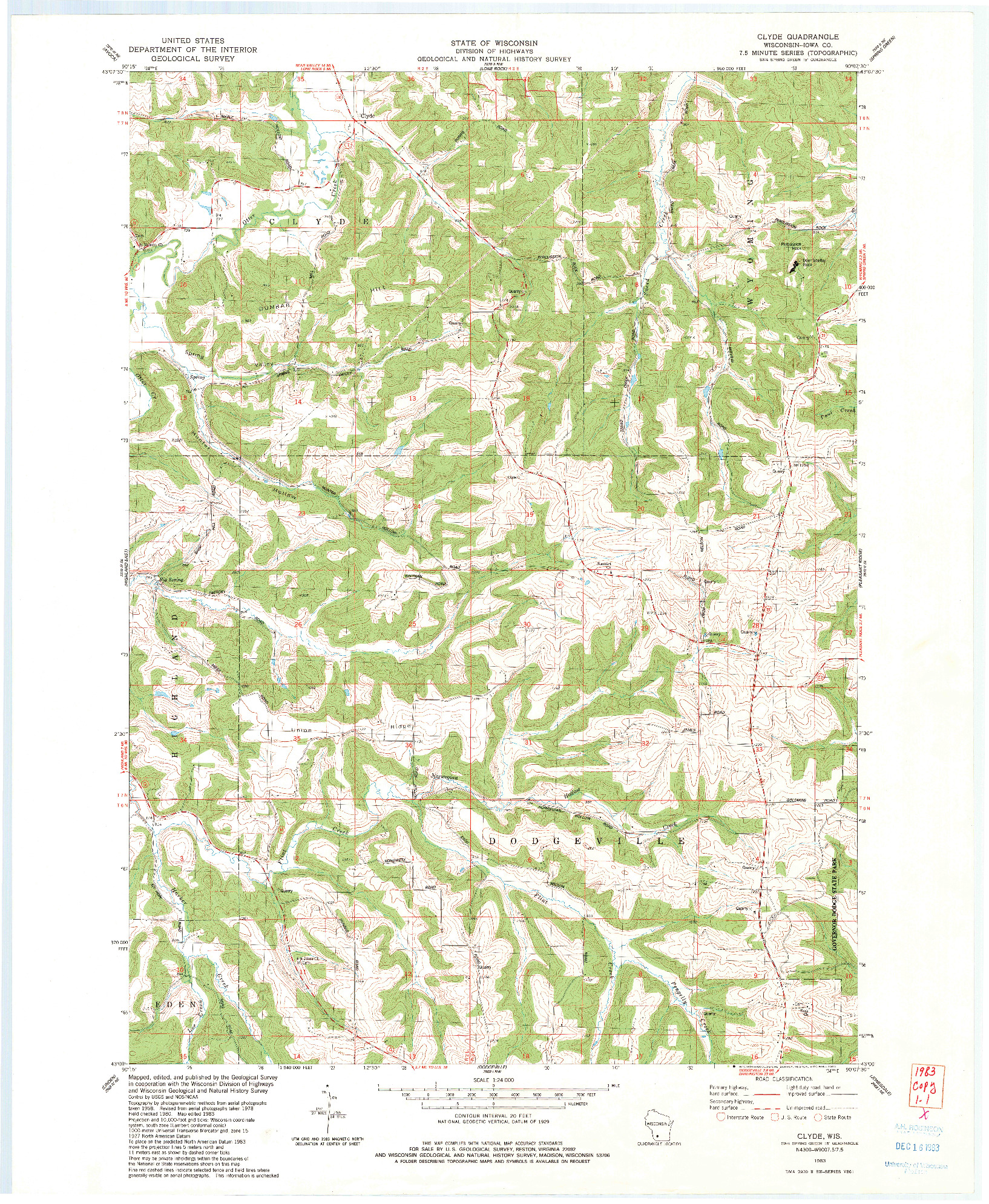 USGS 1:24000-SCALE QUADRANGLE FOR CLYDE, WI 1983
