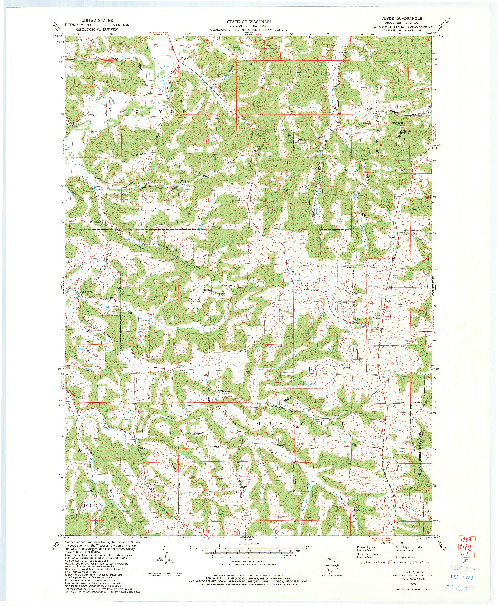 USGS 1:24000-SCALE QUADRANGLE FOR CLYDE, WI 1983