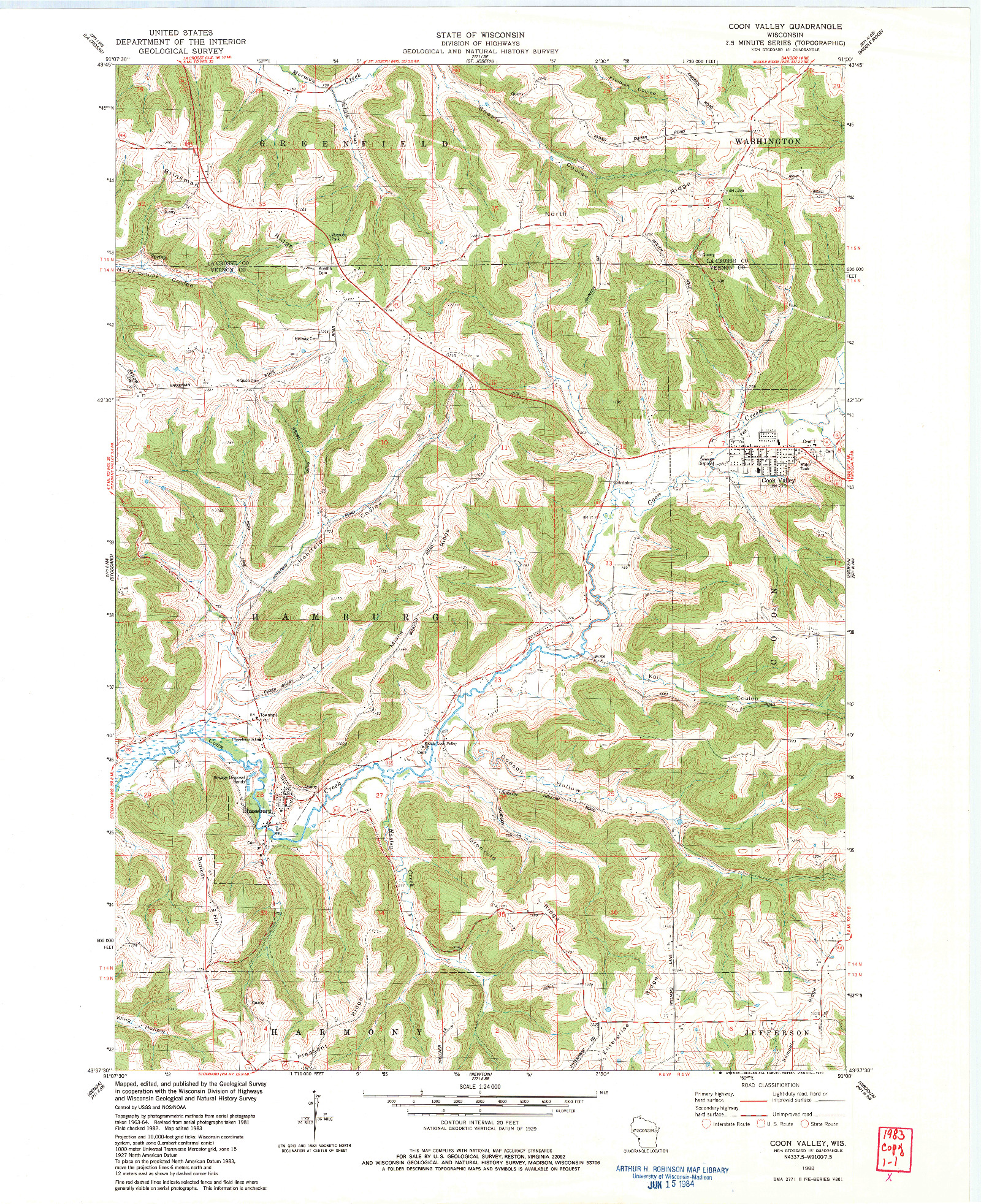 USGS 1:24000-SCALE QUADRANGLE FOR COON VALLEY, WI 1983