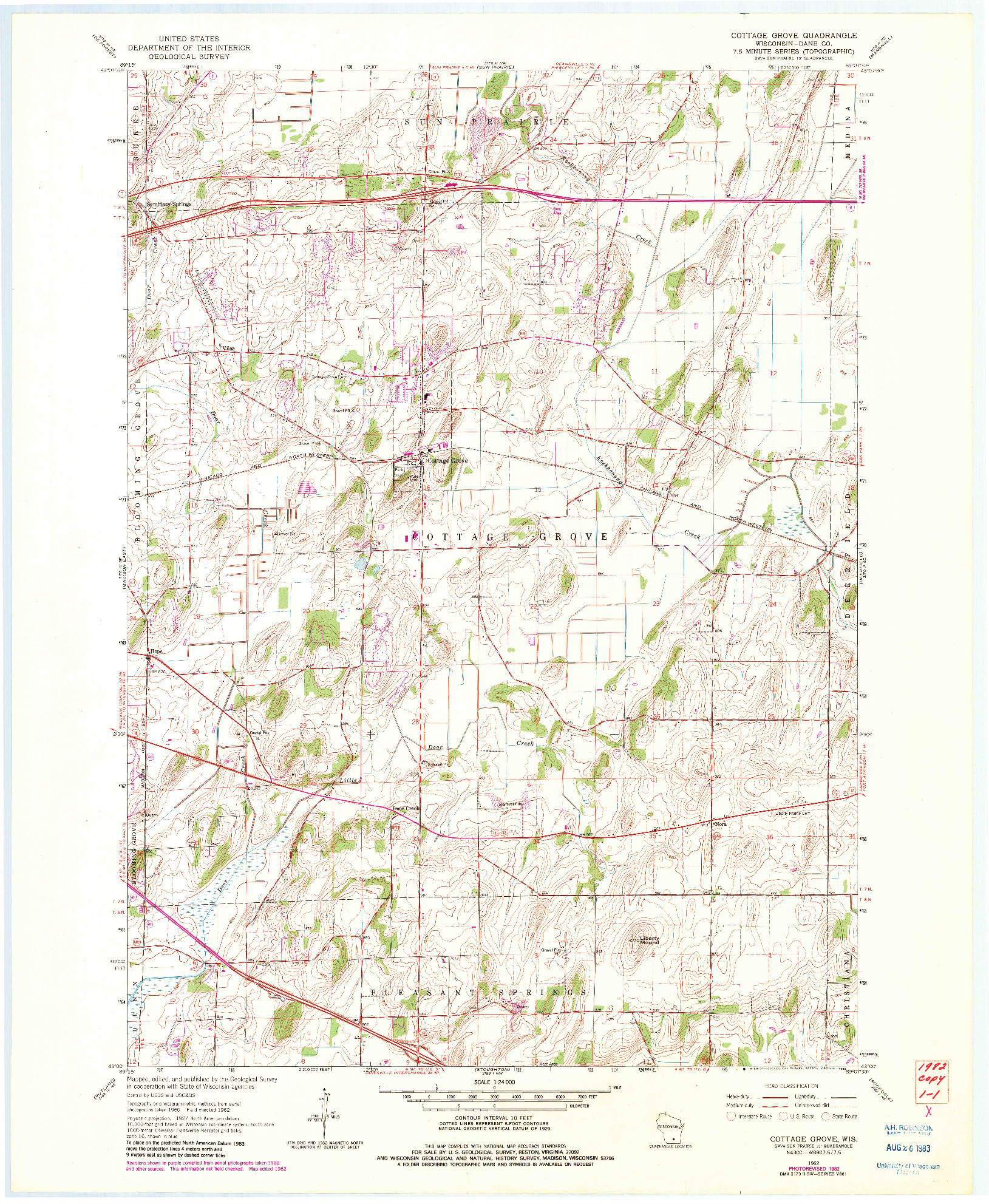USGS 1:24000-SCALE QUADRANGLE FOR COTTAGE GROVE, WI 1962