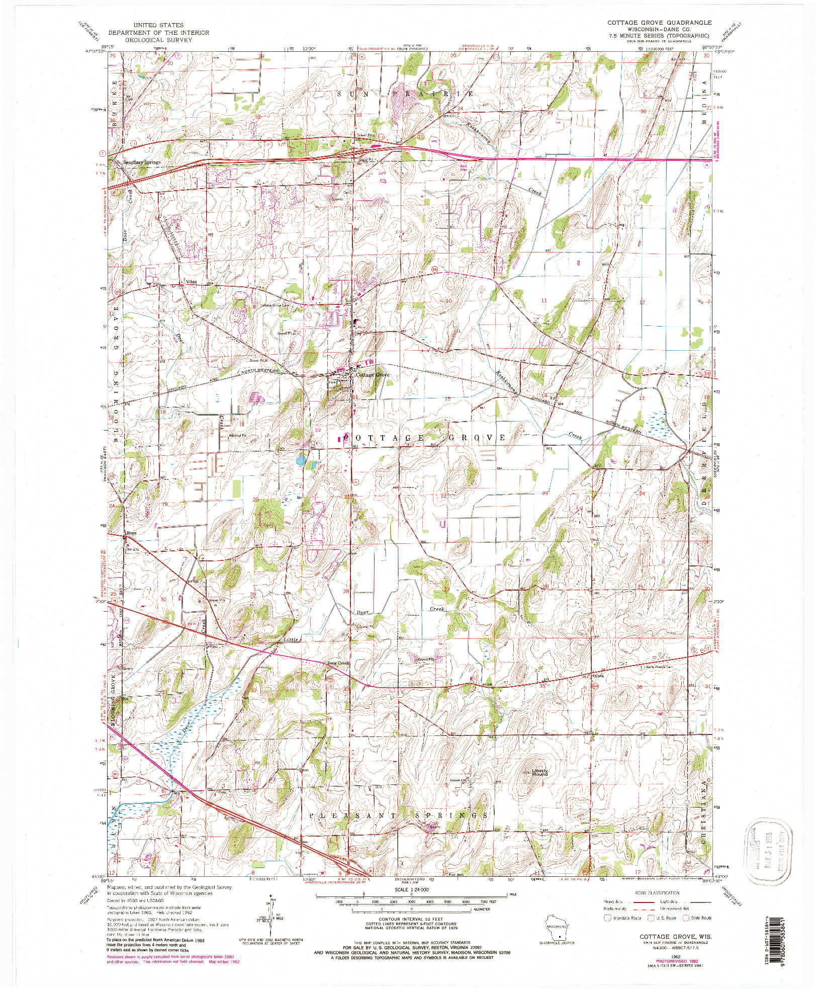 USGS 1:24000-SCALE QUADRANGLE FOR COTTAGE GROVE, WI 1962