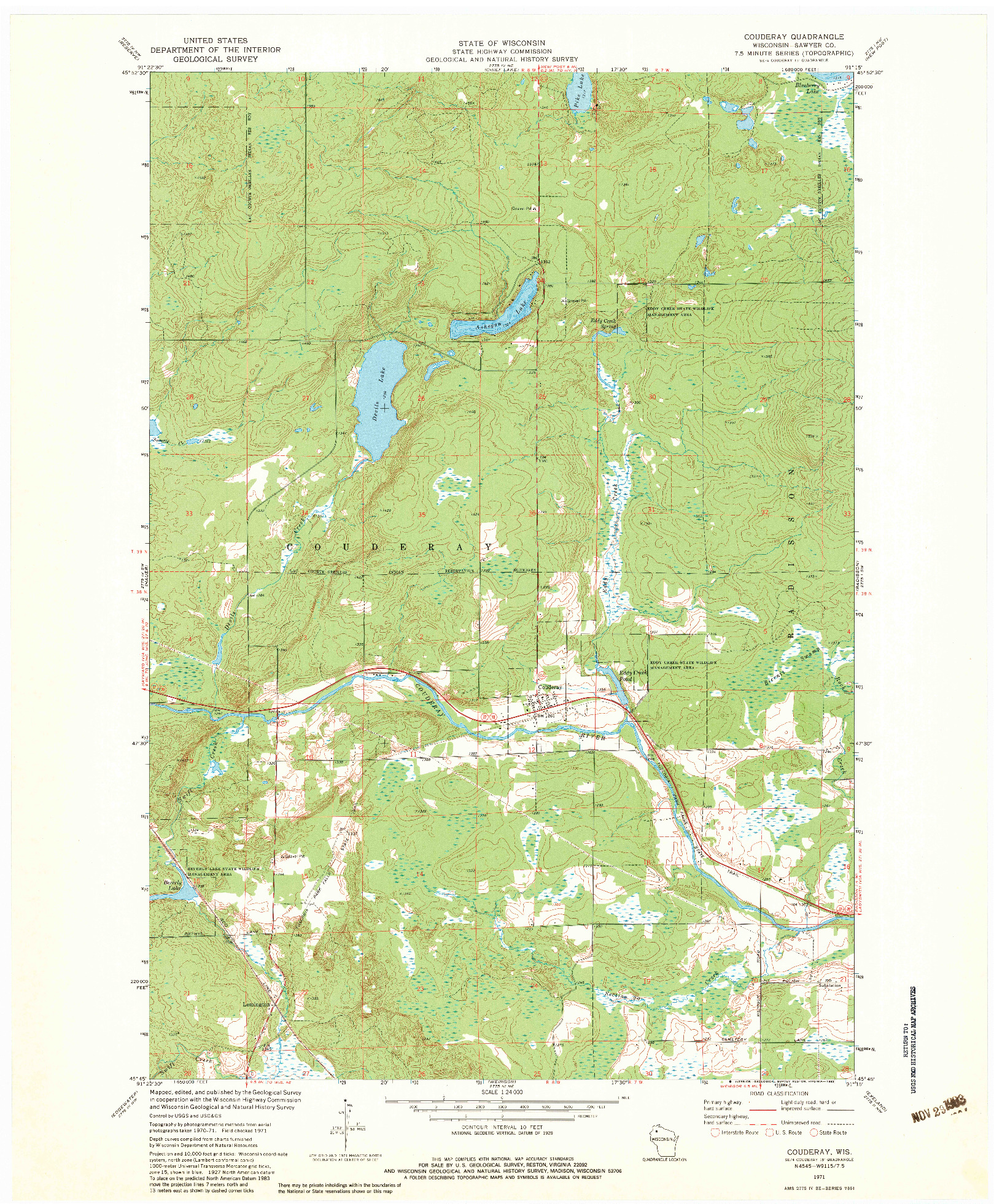 USGS 1:24000-SCALE QUADRANGLE FOR COUDERAY, WI 1971