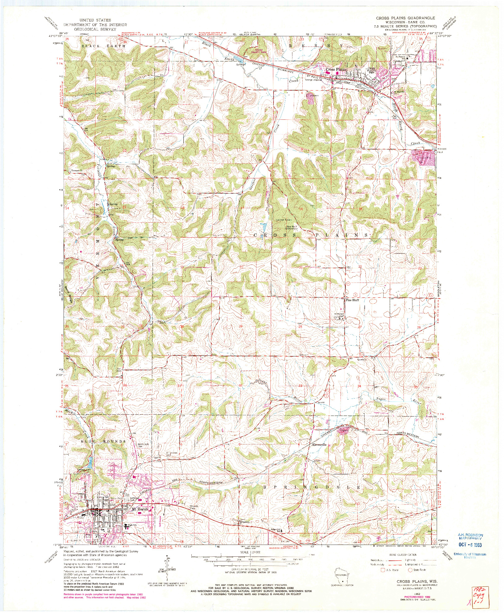 USGS 1:24000-SCALE QUADRANGLE FOR CROSS PLAINS, WI 1962