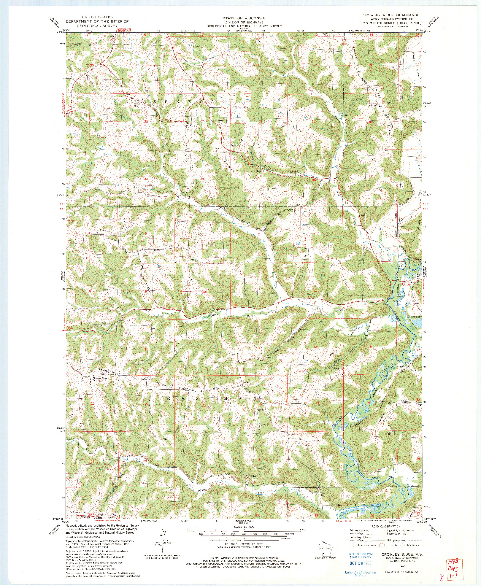 USGS 1:24000-SCALE QUADRANGLE FOR CROWLEY RIDGE, WI 1983