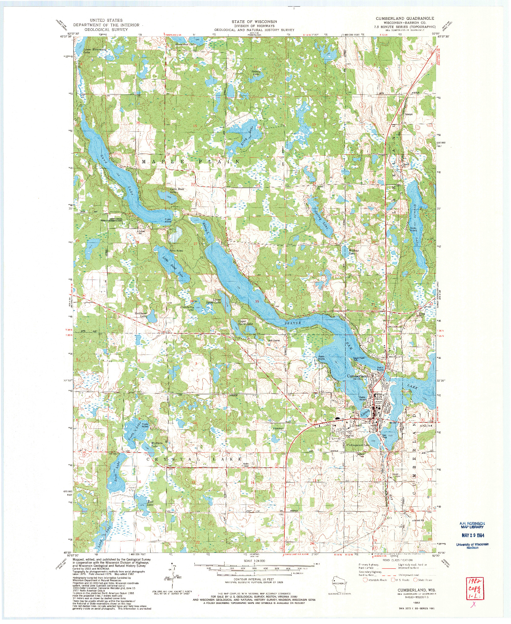 USGS 1:24000-SCALE QUADRANGLE FOR CUMBERLAND, WI 1982