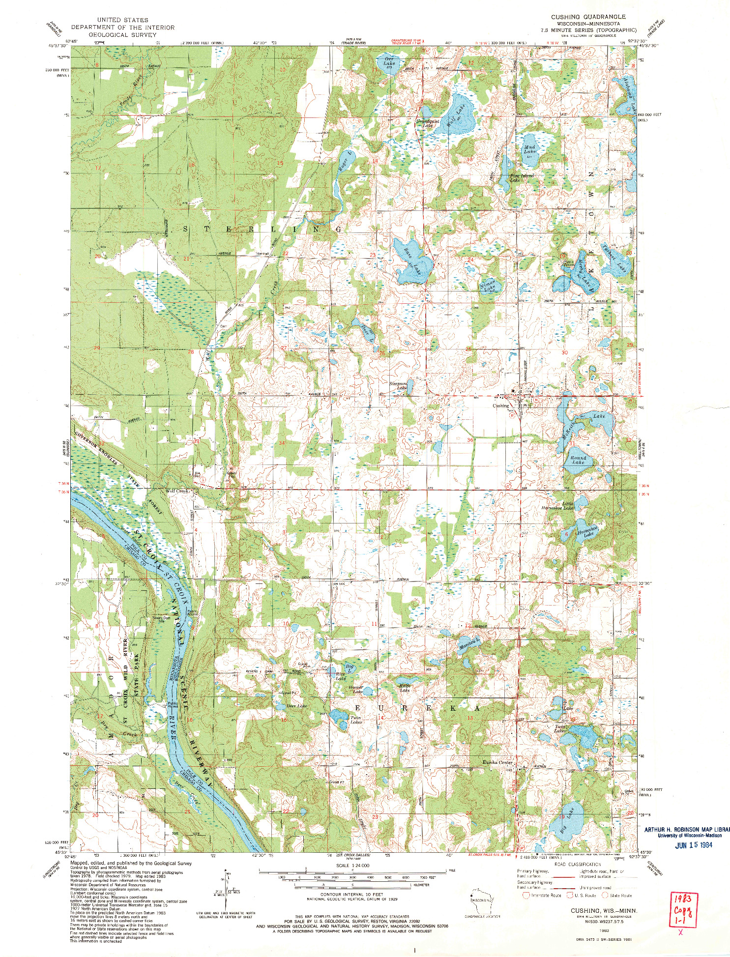 USGS 1:24000-SCALE QUADRANGLE FOR CUSHING, WI 1983