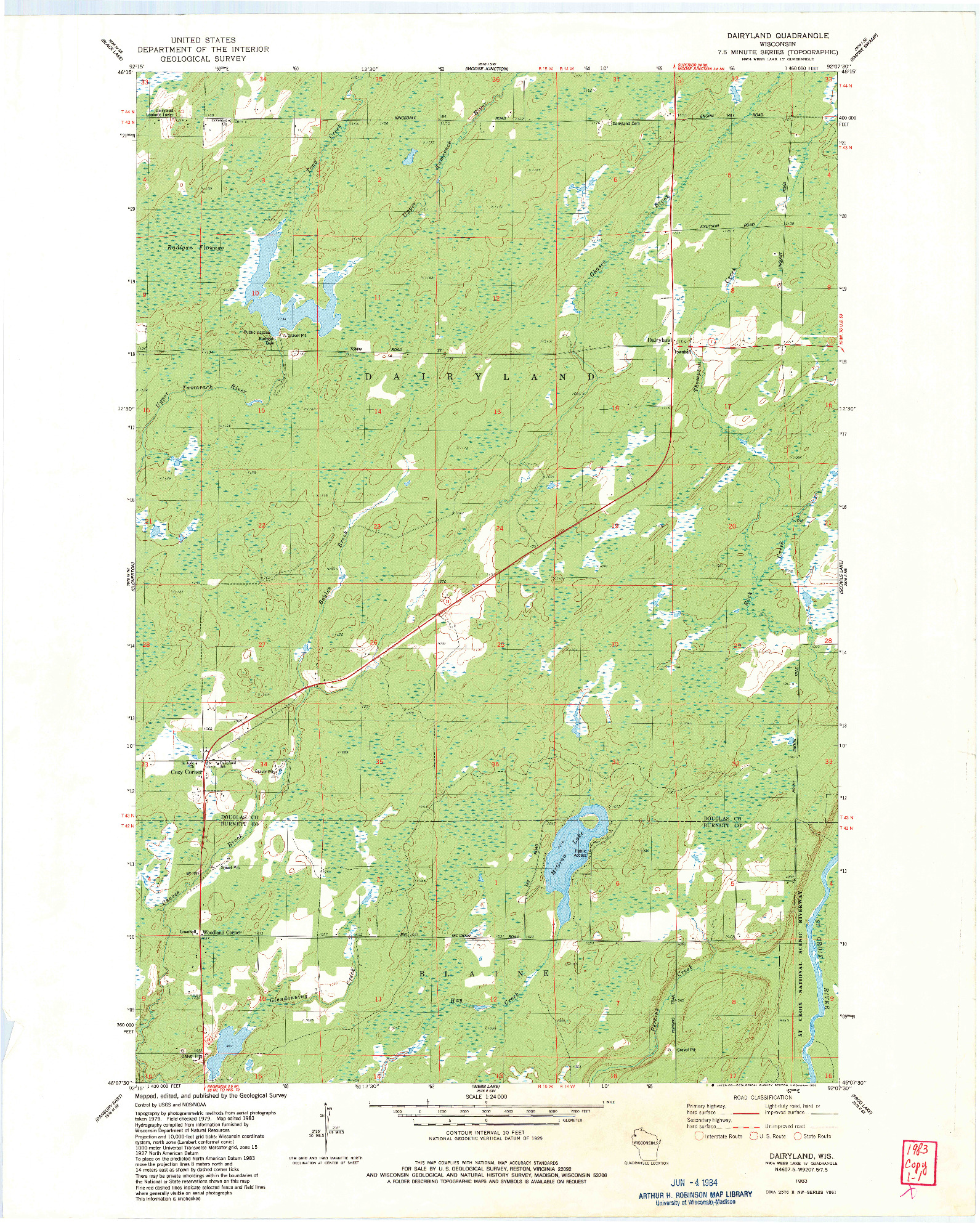 USGS 1:24000-SCALE QUADRANGLE FOR DAIRYLAND, WI 1983