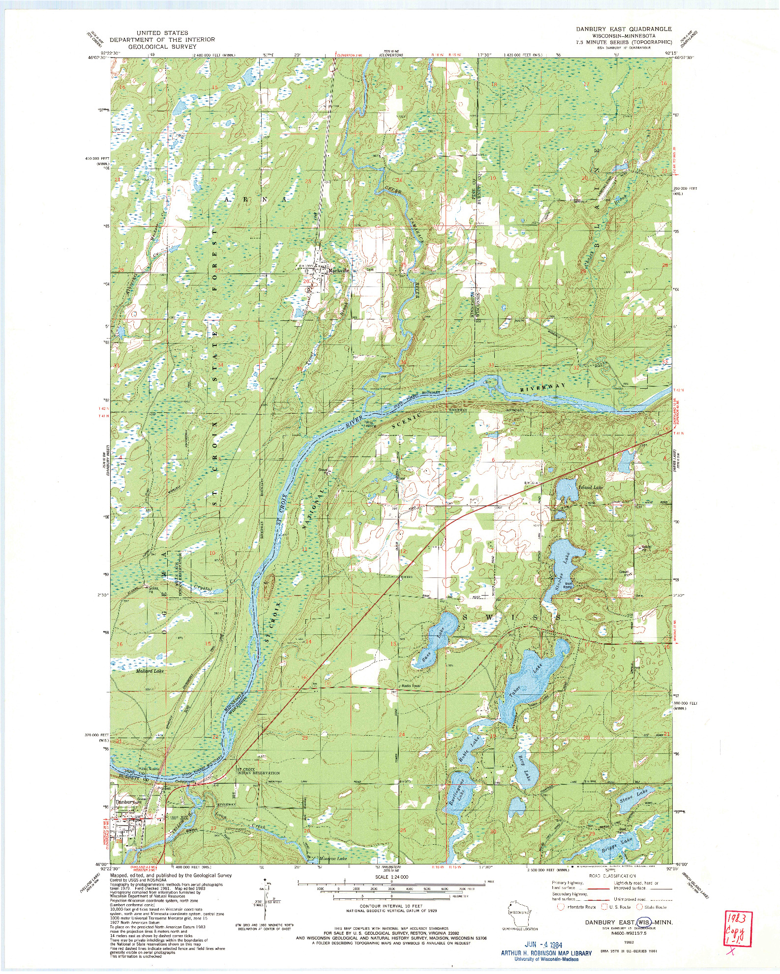 USGS 1:24000-SCALE QUADRANGLE FOR DANBURY EAST, WI 1983