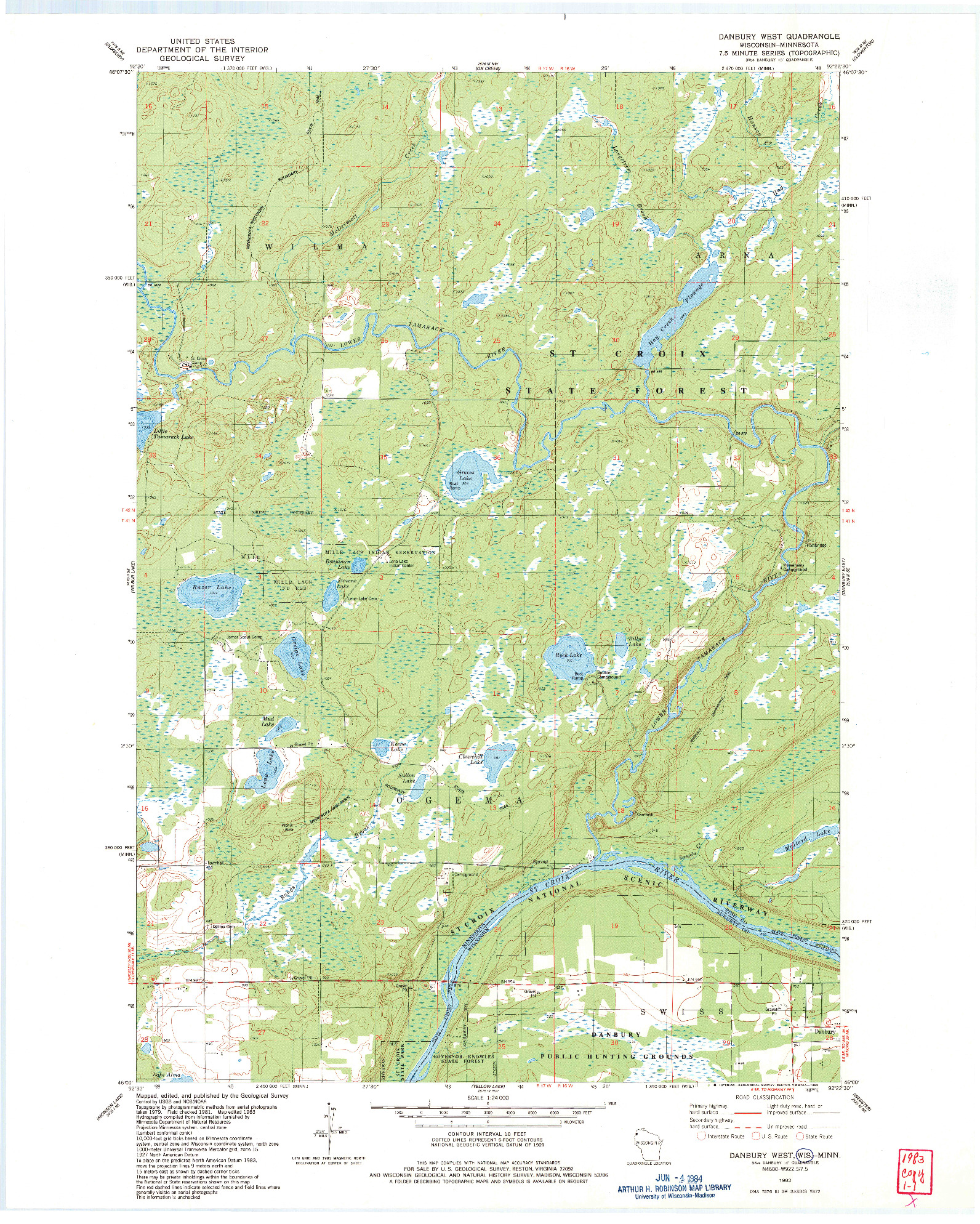 USGS 1:24000-SCALE QUADRANGLE FOR DANBURY WEST, WI 1983