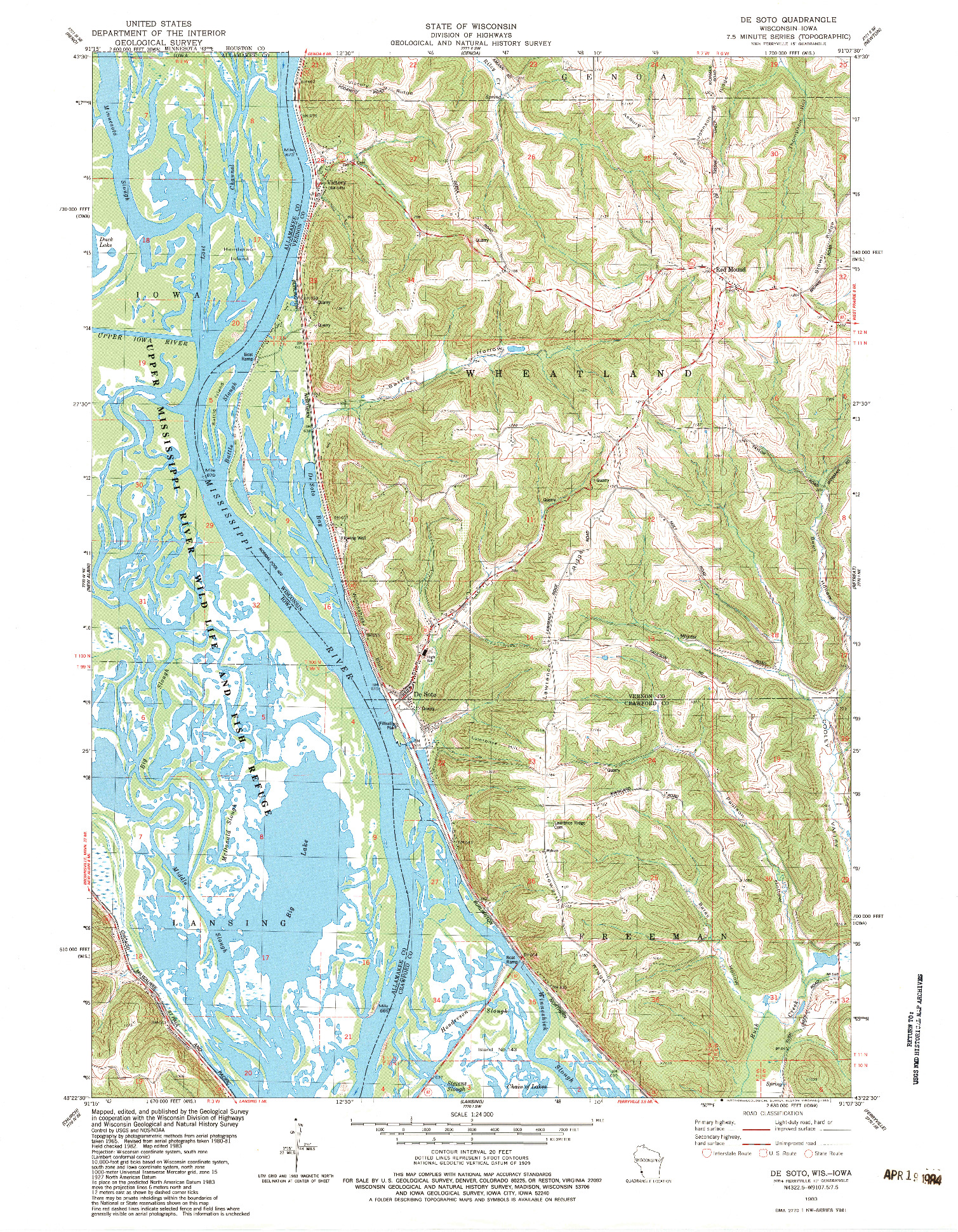 USGS 1:24000-SCALE QUADRANGLE FOR DE SOTO, WI 1983