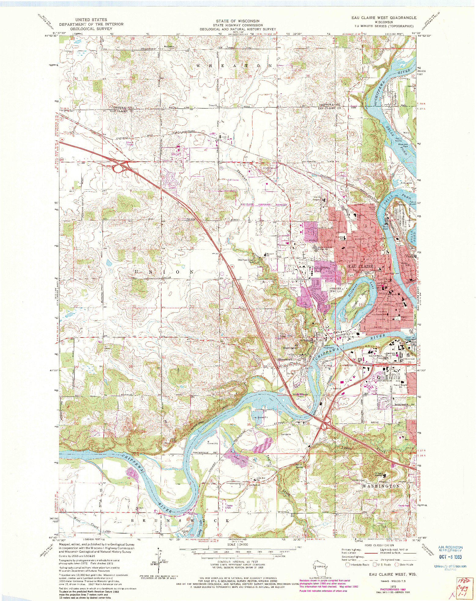 USGS 1:24000-SCALE QUADRANGLE FOR EAU CLAIRE WEST, WI 1972