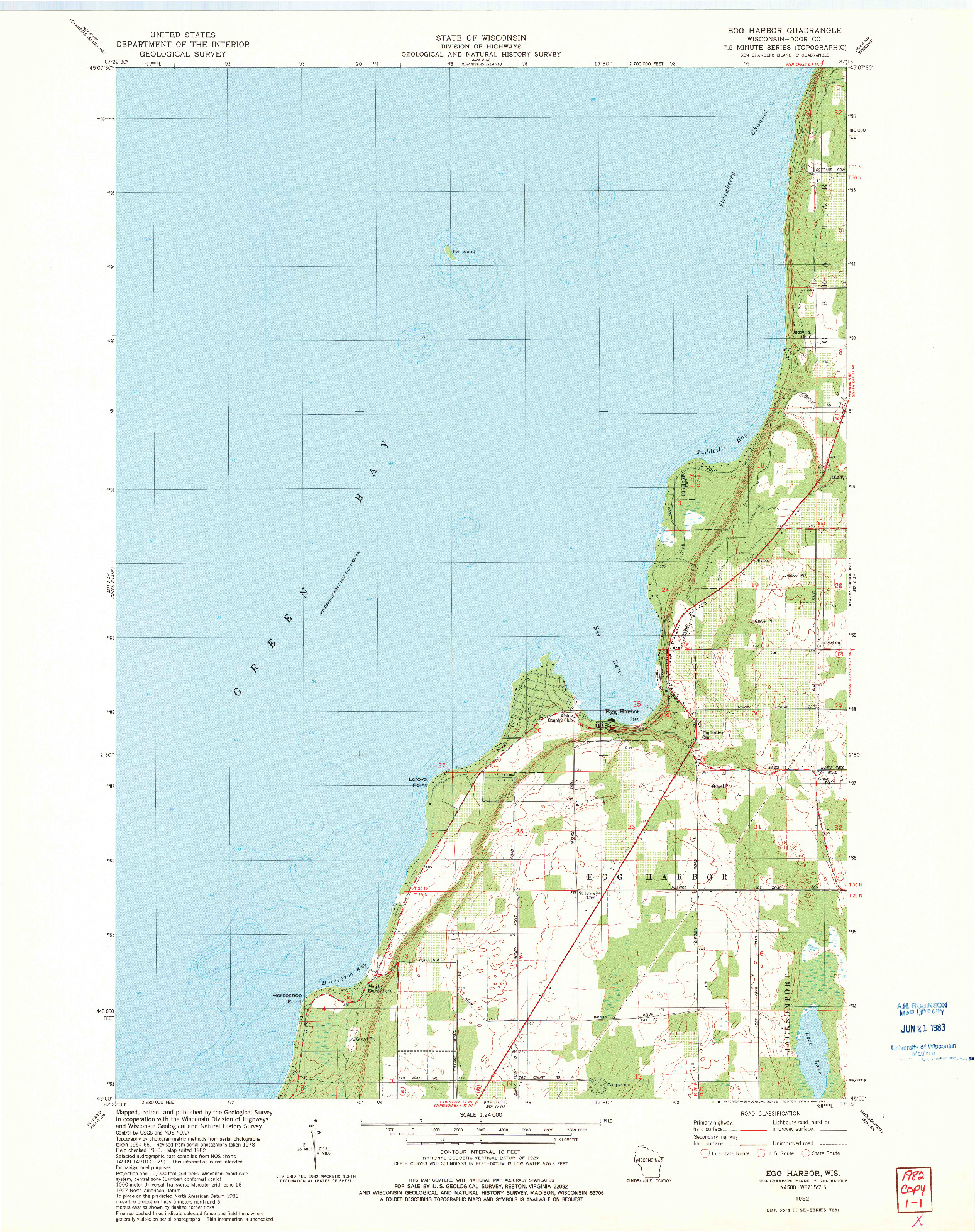 USGS 1:24000-SCALE QUADRANGLE FOR EGG HARBOR, WI 1982