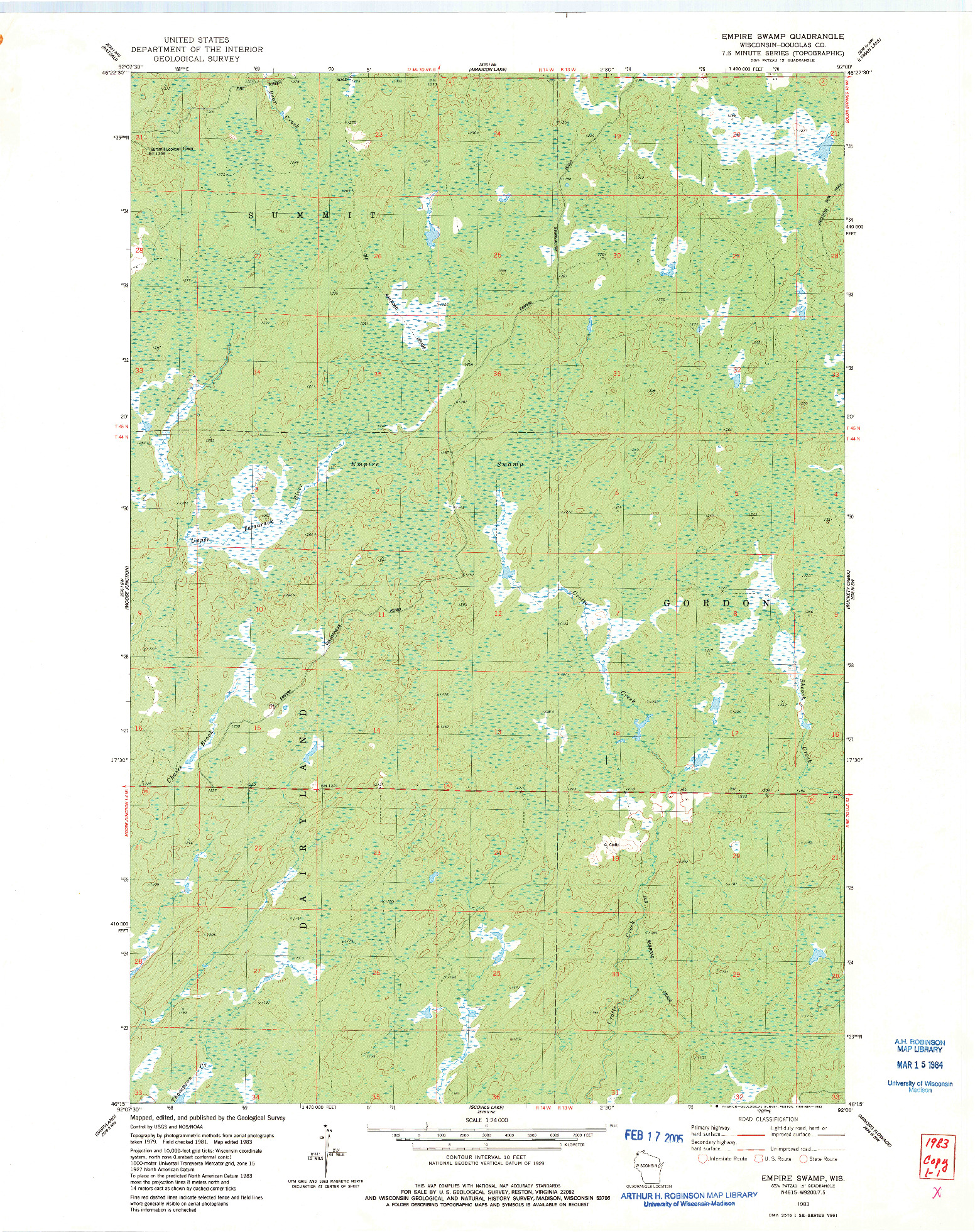 USGS 1:24000-SCALE QUADRANGLE FOR EMPIRE SWAMP, WI 1983