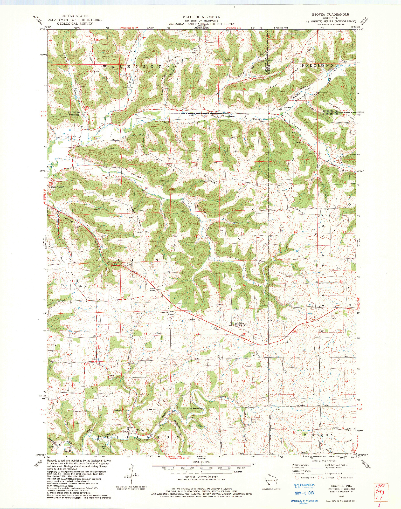 USGS 1:24000-SCALE QUADRANGLE FOR ESOFEA, WI 1983
