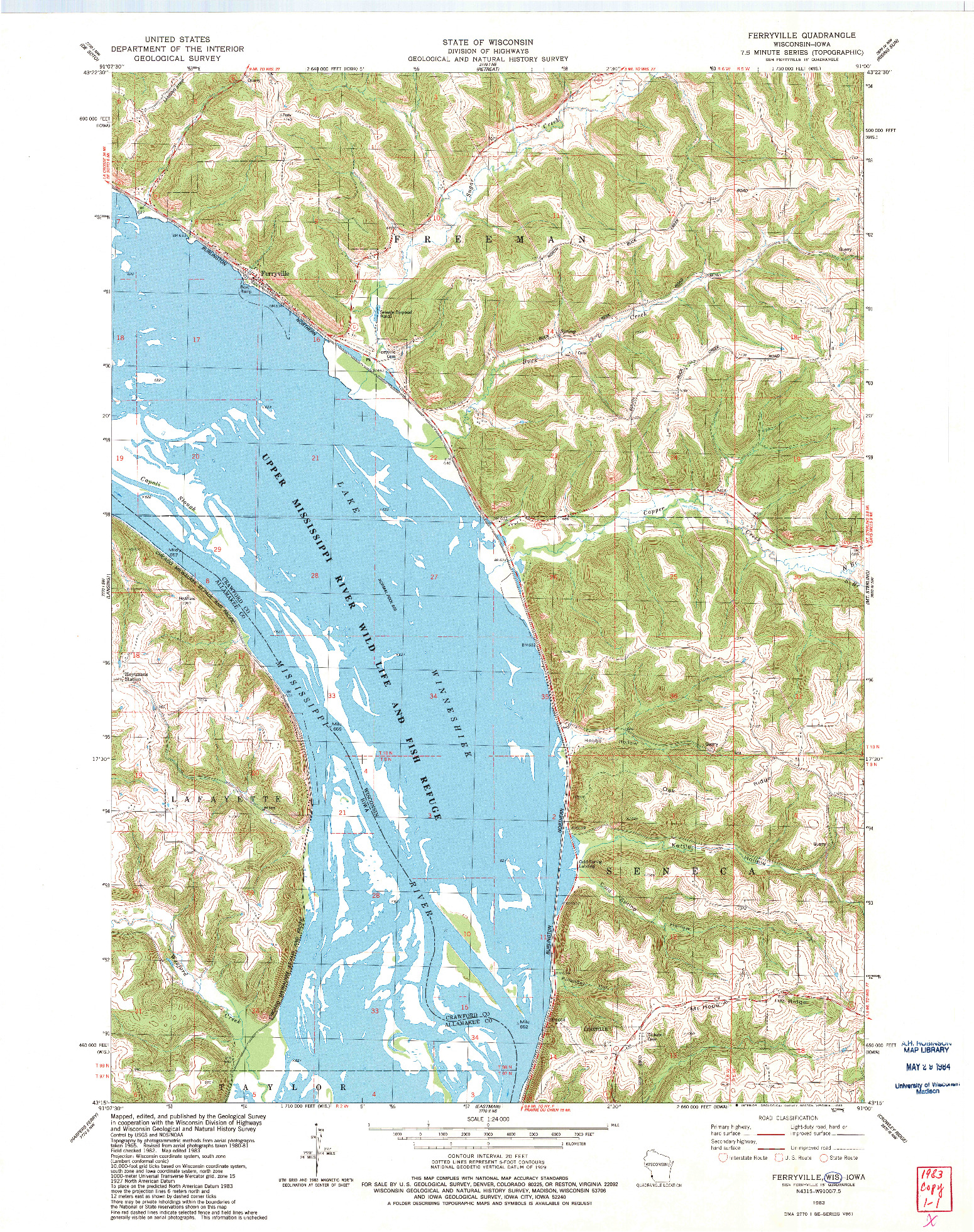 USGS 1:24000-SCALE QUADRANGLE FOR FERRYVILLE, WI 1983