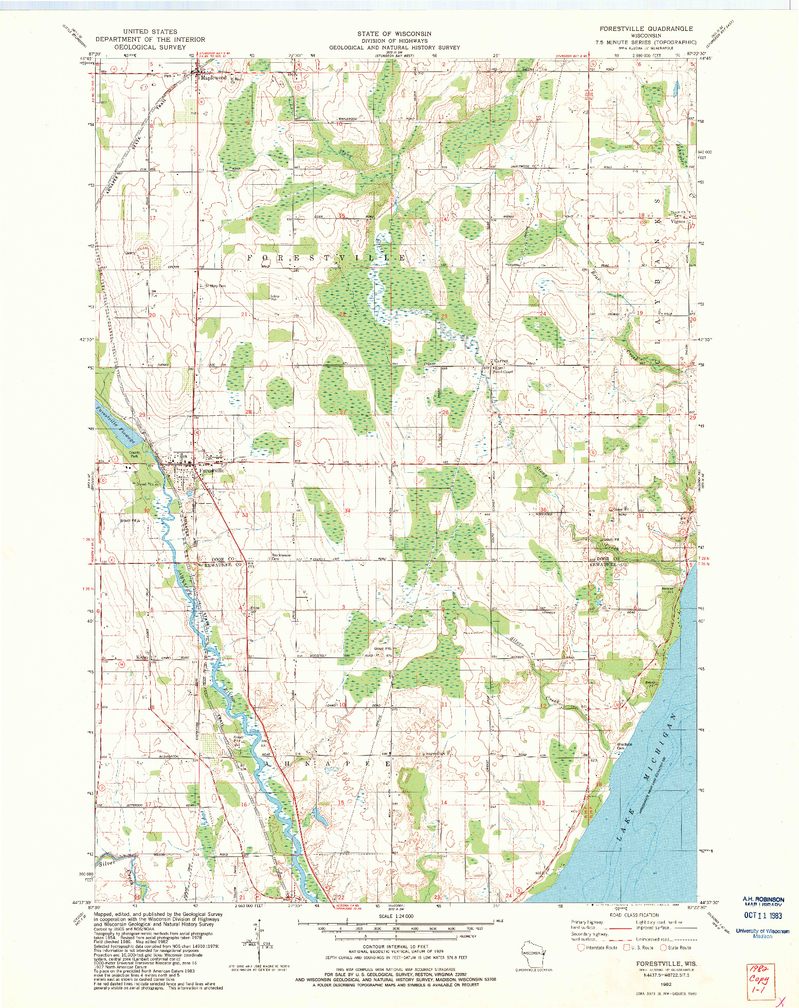 USGS 1:24000-SCALE QUADRANGLE FOR FORESTVILLE, WI 1982