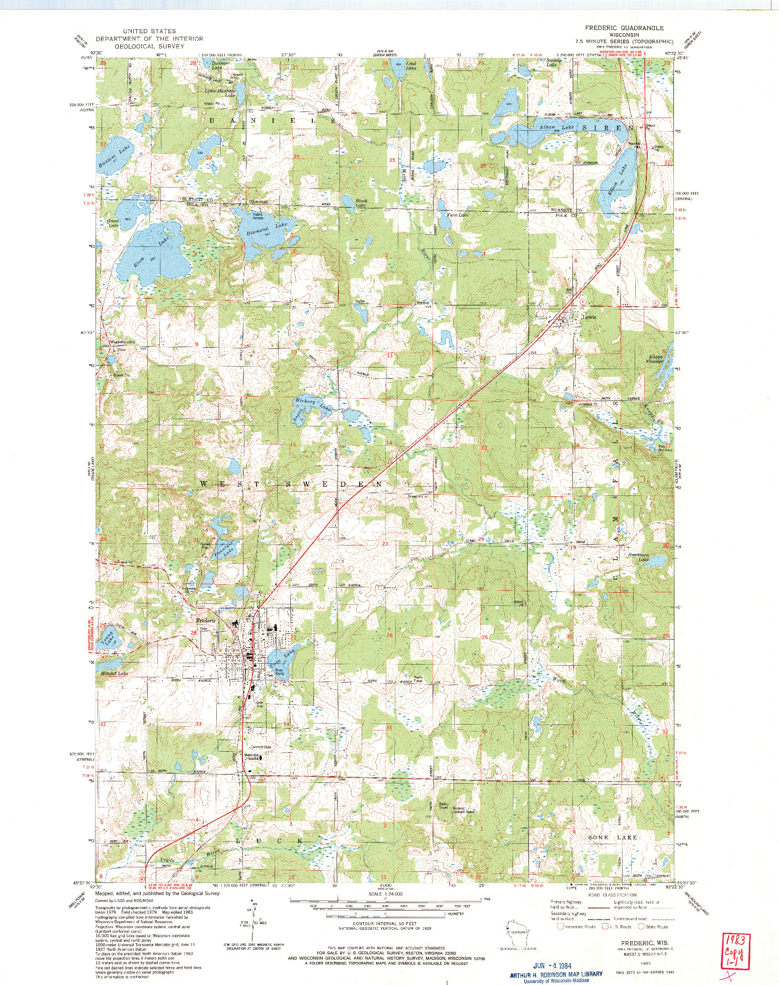 USGS 1:24000-SCALE QUADRANGLE FOR FREDERIC, WI 1983