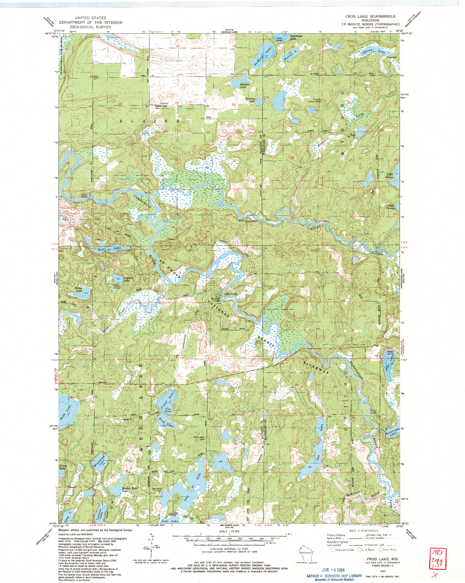 USGS 1:24000-SCALE QUADRANGLE FOR FROG LAKE, WI 1983