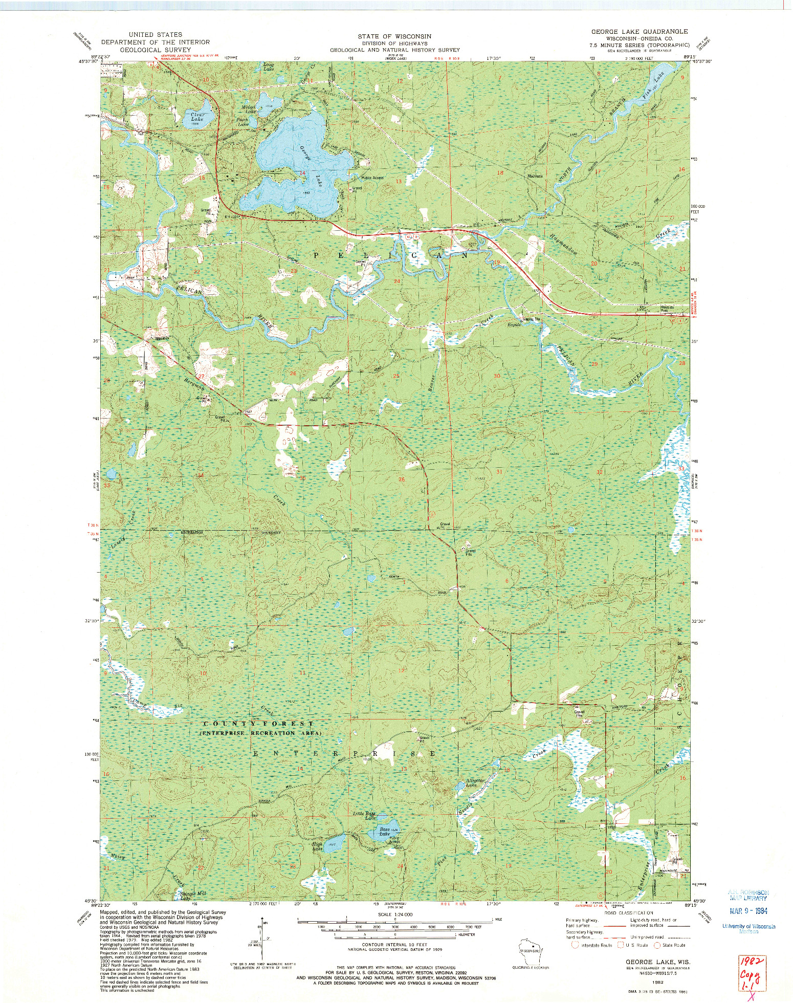 USGS 1:24000-SCALE QUADRANGLE FOR GEORGE LAKE, WI 1982