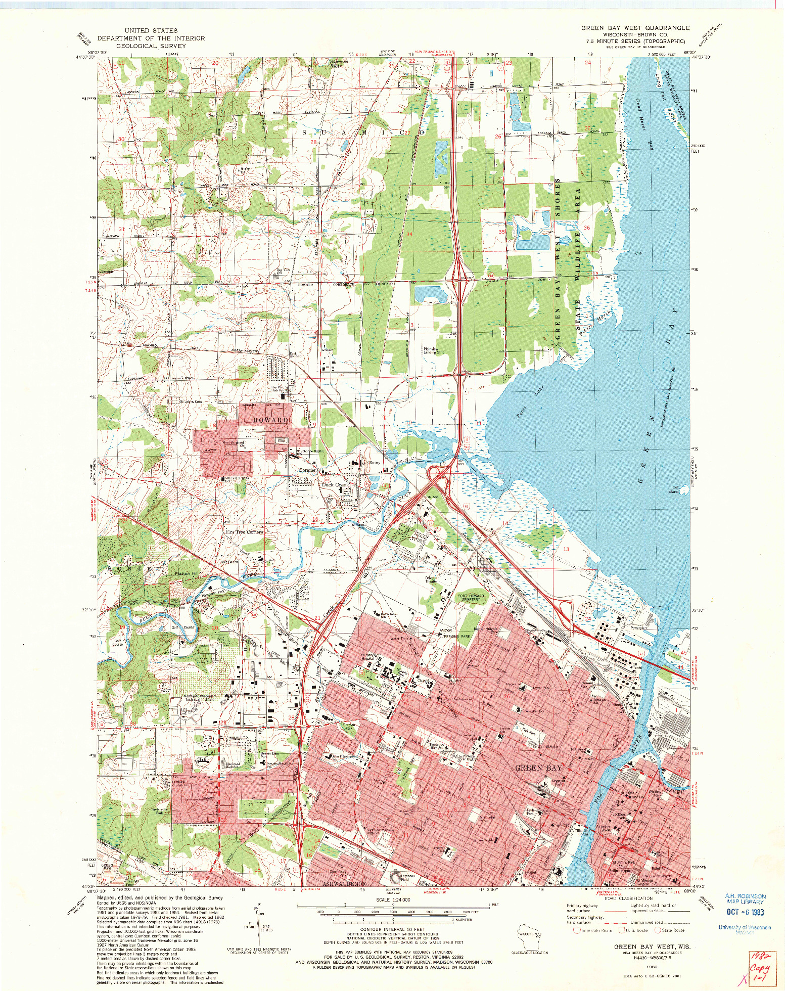 USGS 1:24000-SCALE QUADRANGLE FOR GREEN BAY WEST, WI 1982