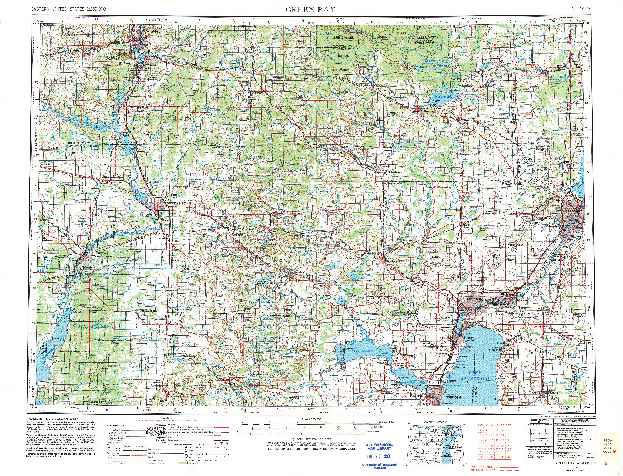 USGS 1:250000-SCALE QUADRANGLE FOR GREEN BAY, WI 1955