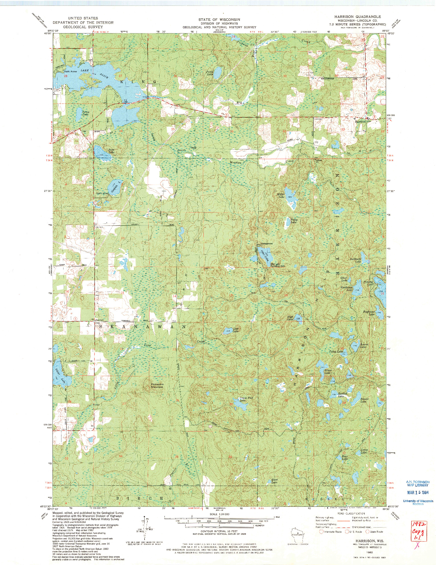 USGS 1:24000-SCALE QUADRANGLE FOR HARRISON, WI 1982