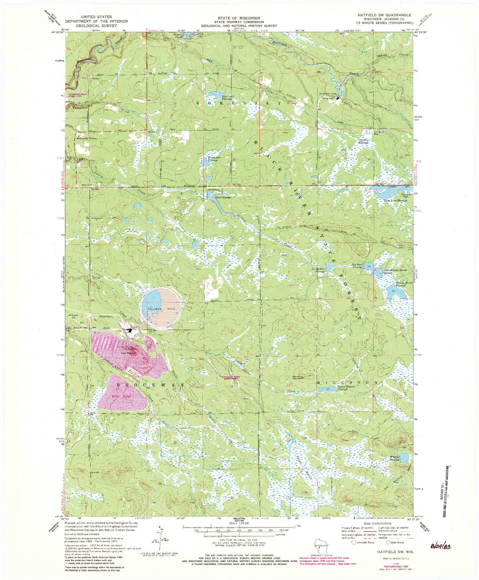 USGS 1:24000-SCALE QUADRANGLE FOR HATFIELD SW, WI 1970