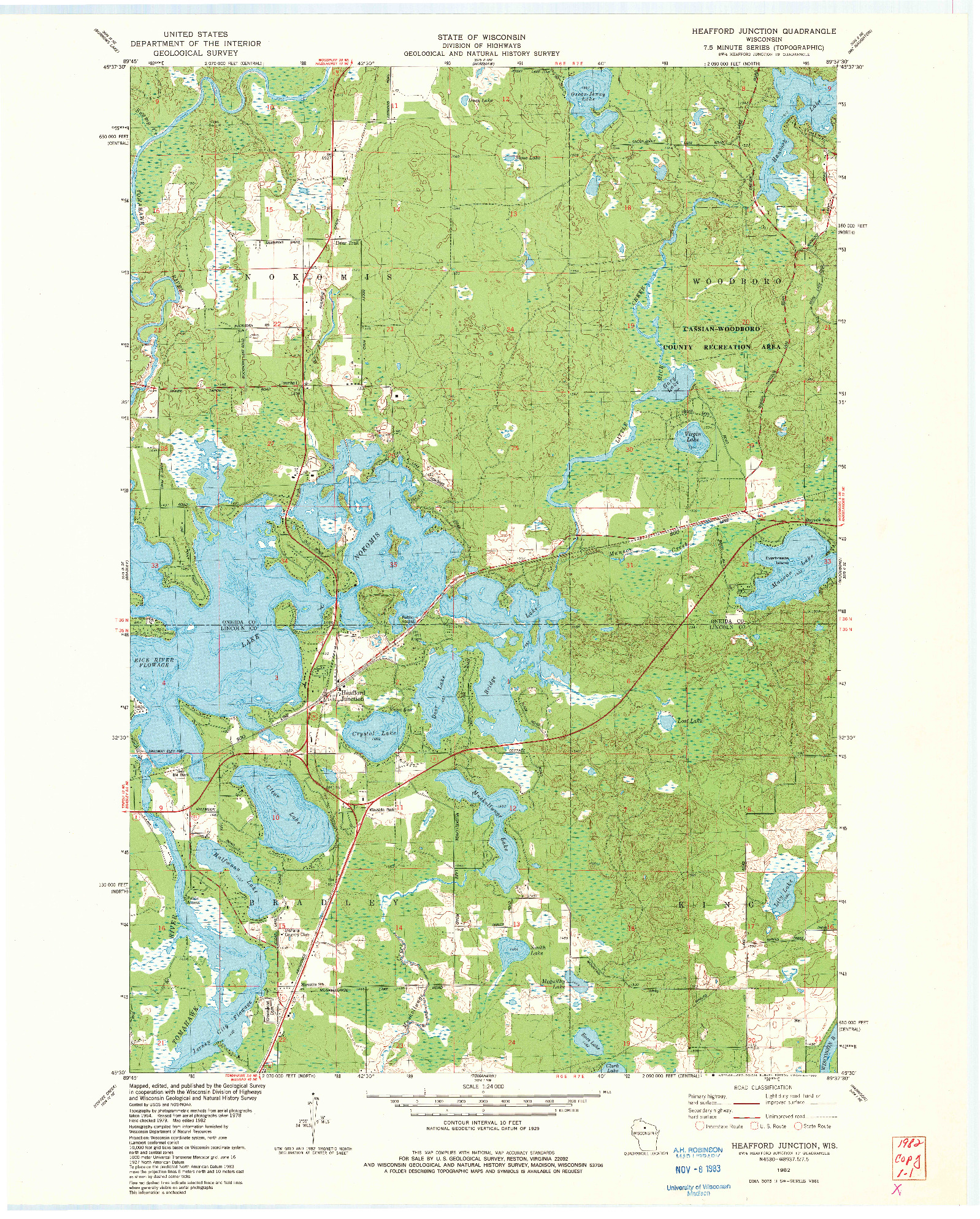 USGS 1:24000-SCALE QUADRANGLE FOR HEAFFORD JUNCTION, WI 1982