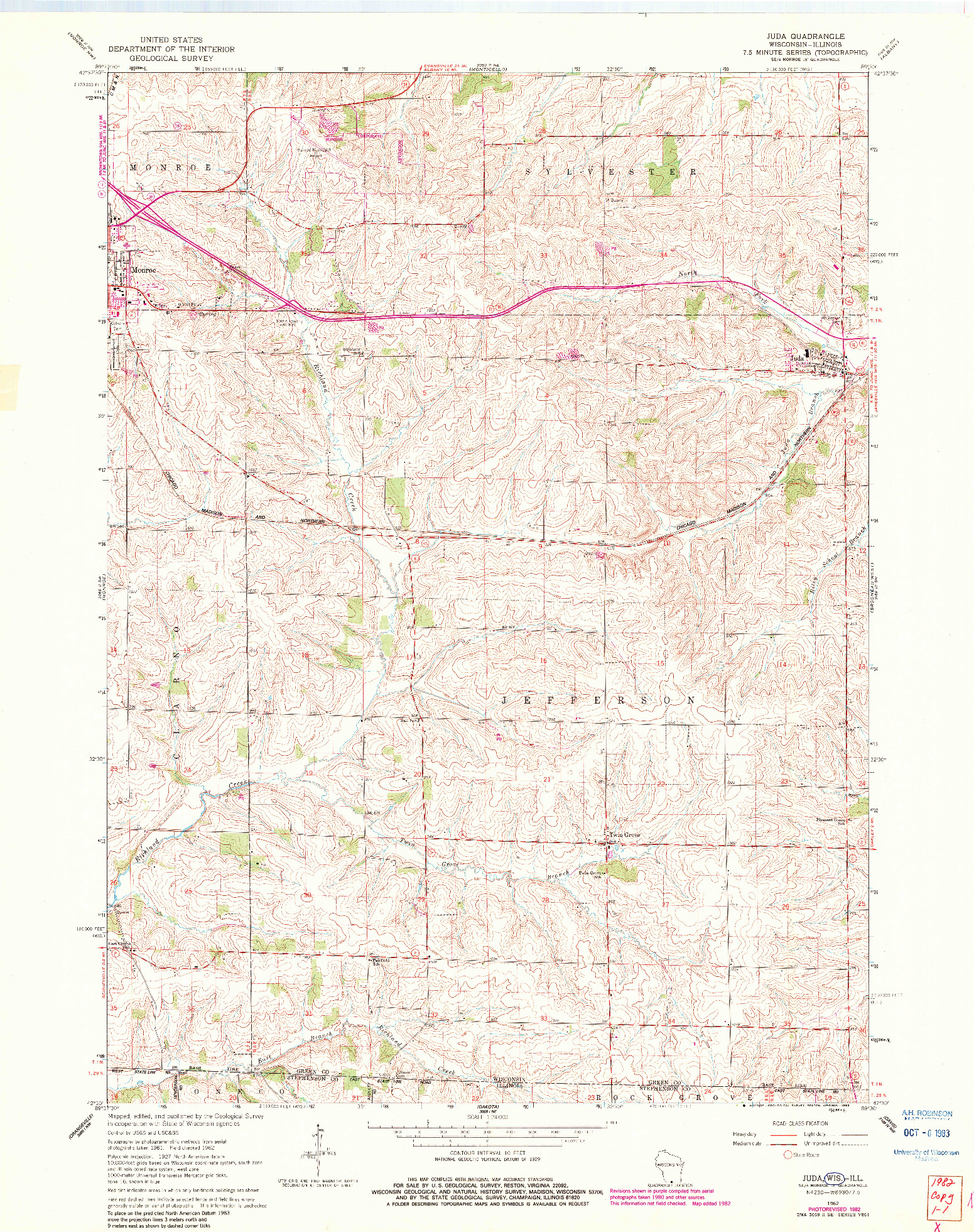 USGS 1:24000-SCALE QUADRANGLE FOR JUDA, WI 1962