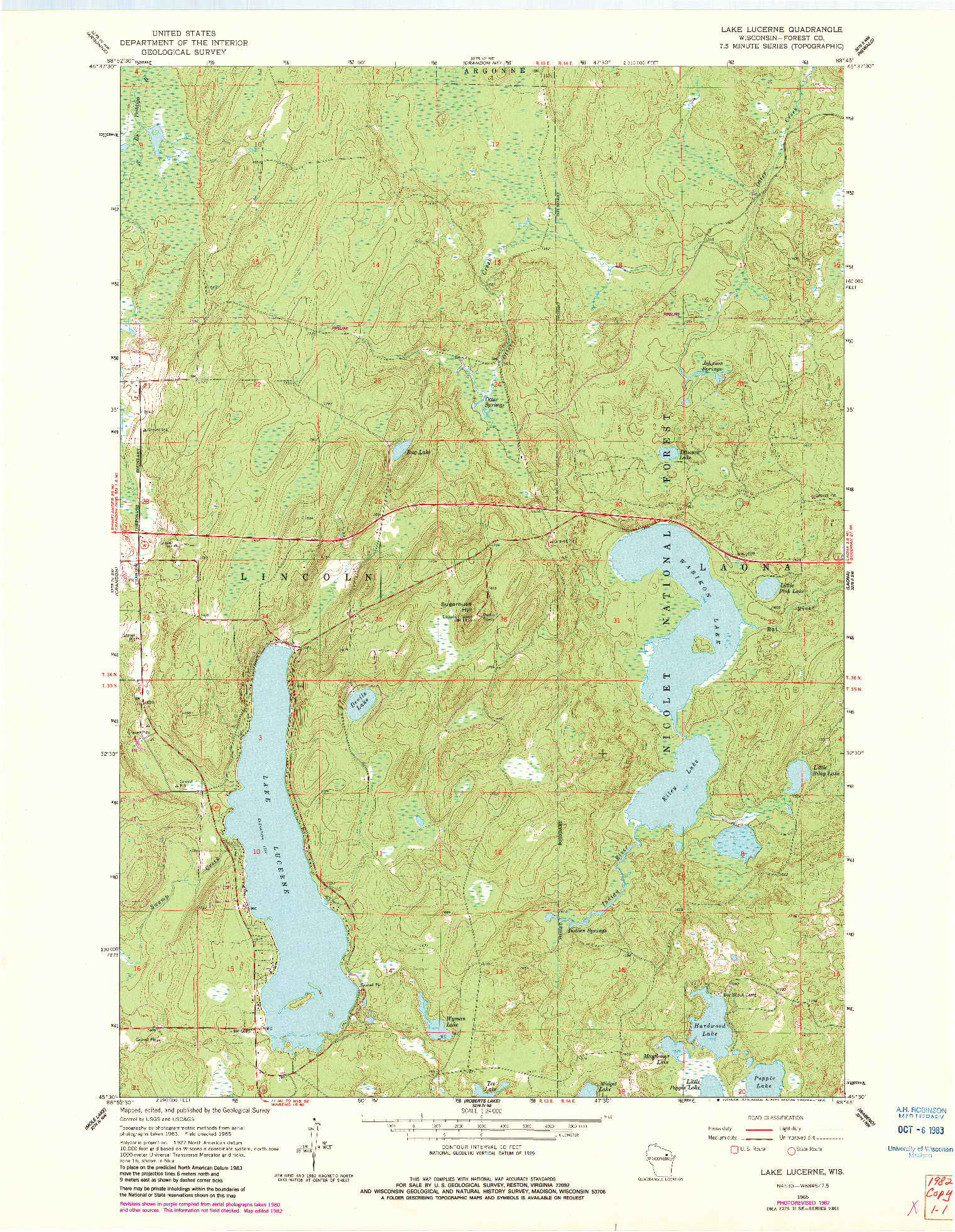 USGS 1:24000-SCALE QUADRANGLE FOR LAKE LUCERNE, WI 1965