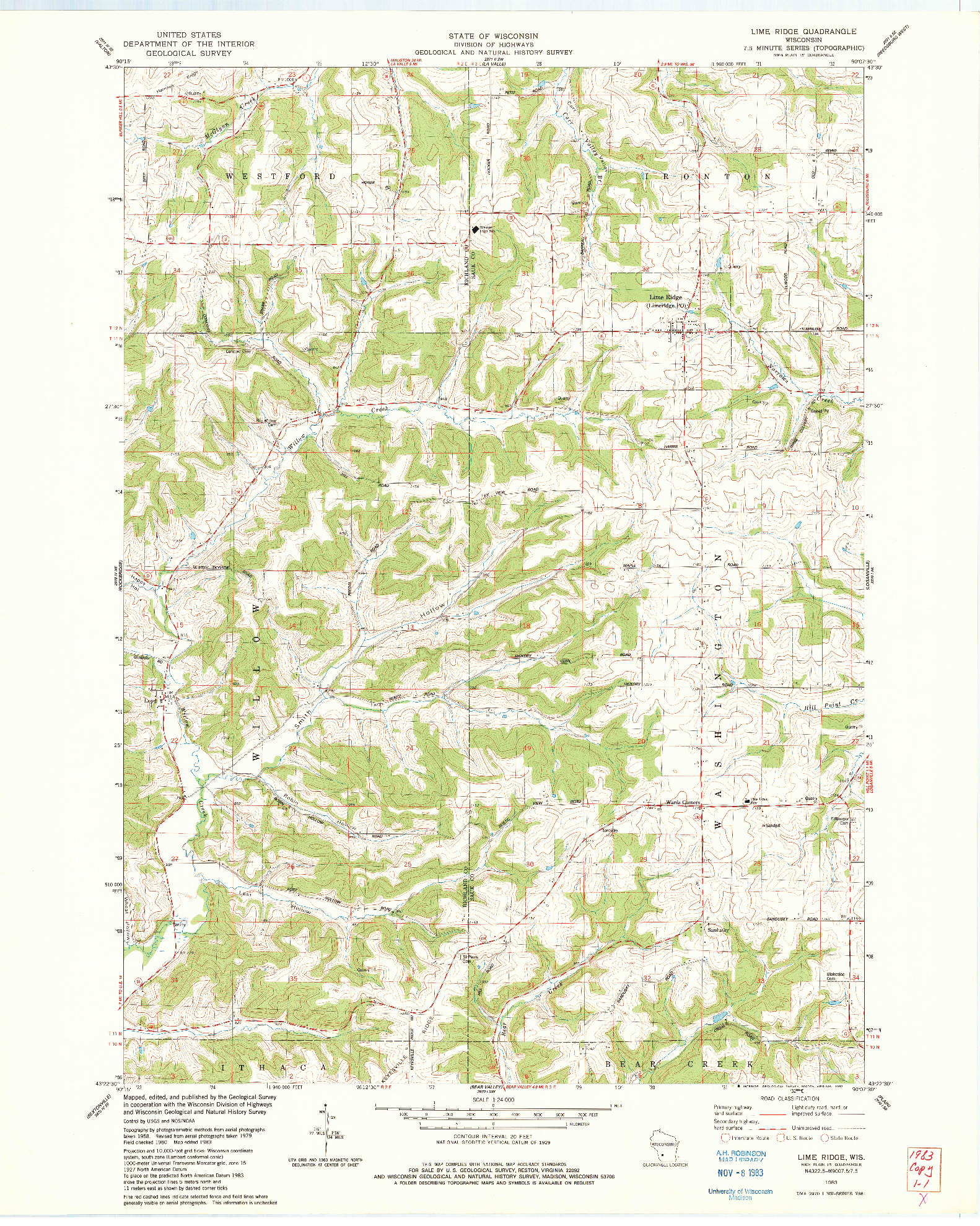 USGS 1:24000-SCALE QUADRANGLE FOR LIME RIDGE, WI 1983