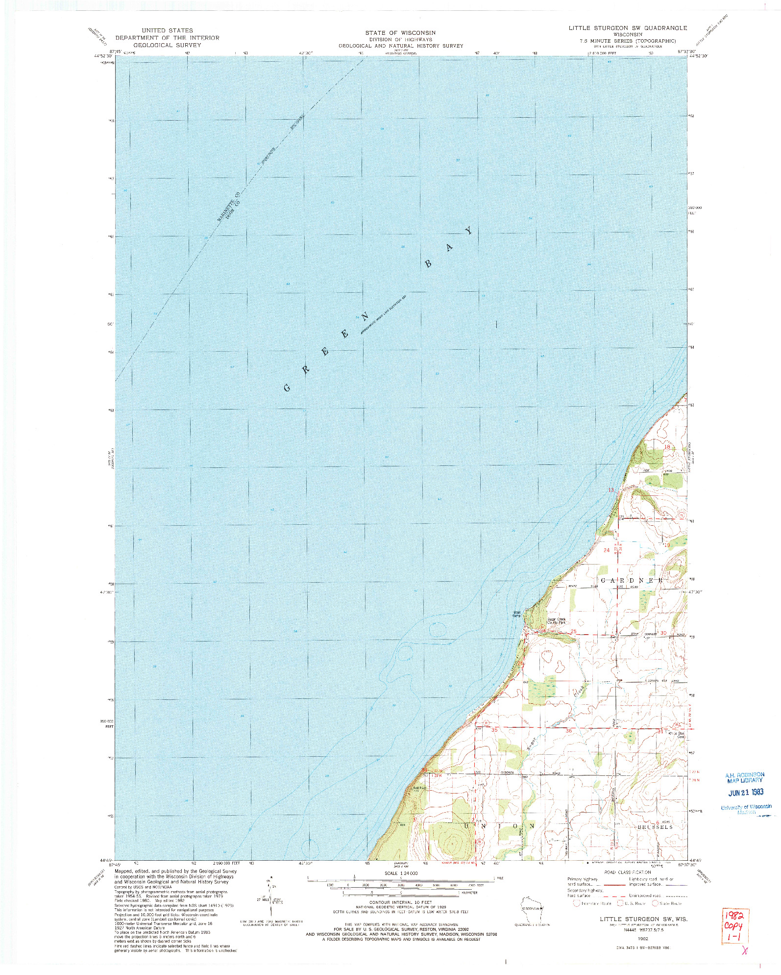 USGS 1:24000-SCALE QUADRANGLE FOR LITTLE STURGEON SW, WI 1982