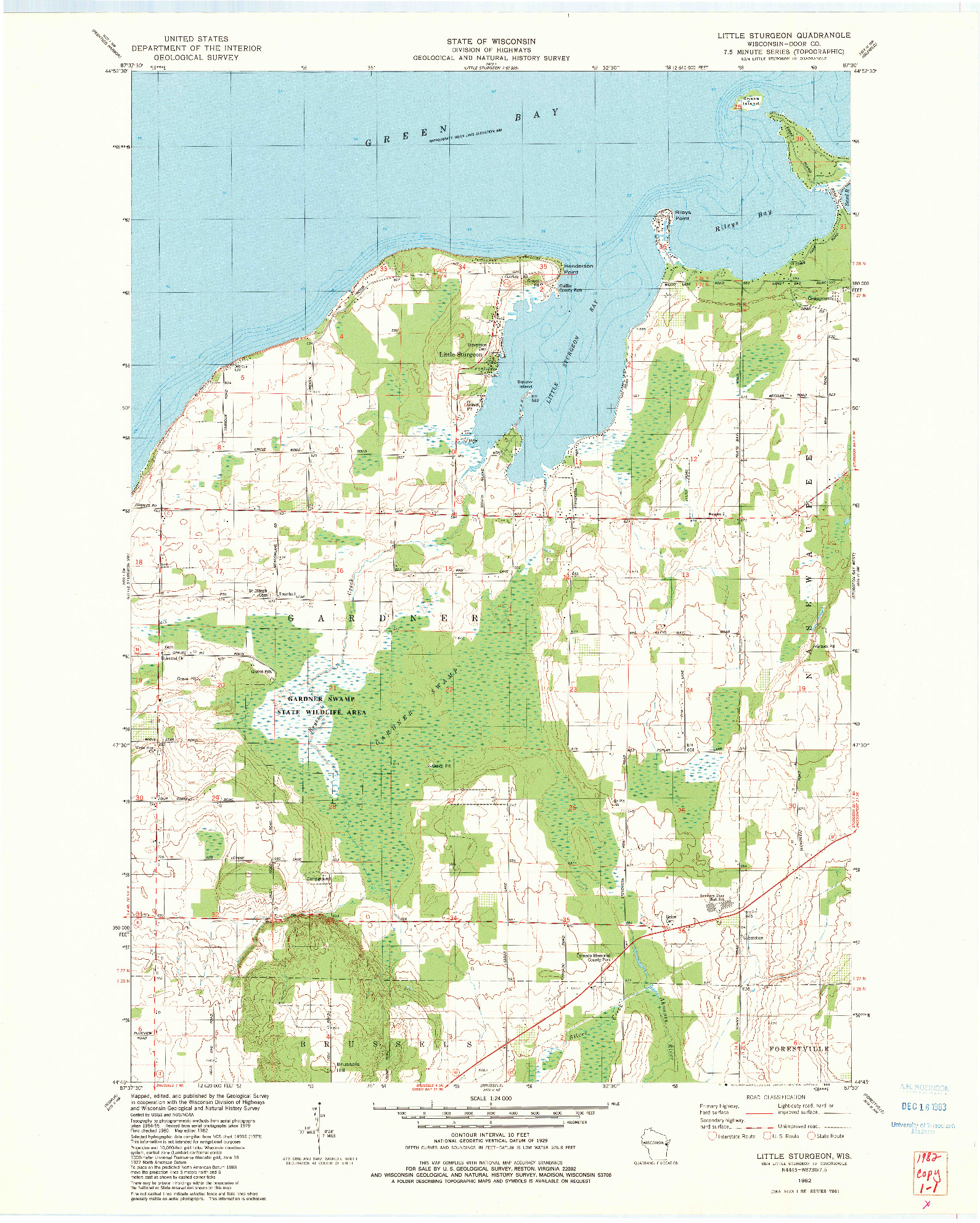 USGS 1:24000-SCALE QUADRANGLE FOR LITTLE STURGEON, WI 1982