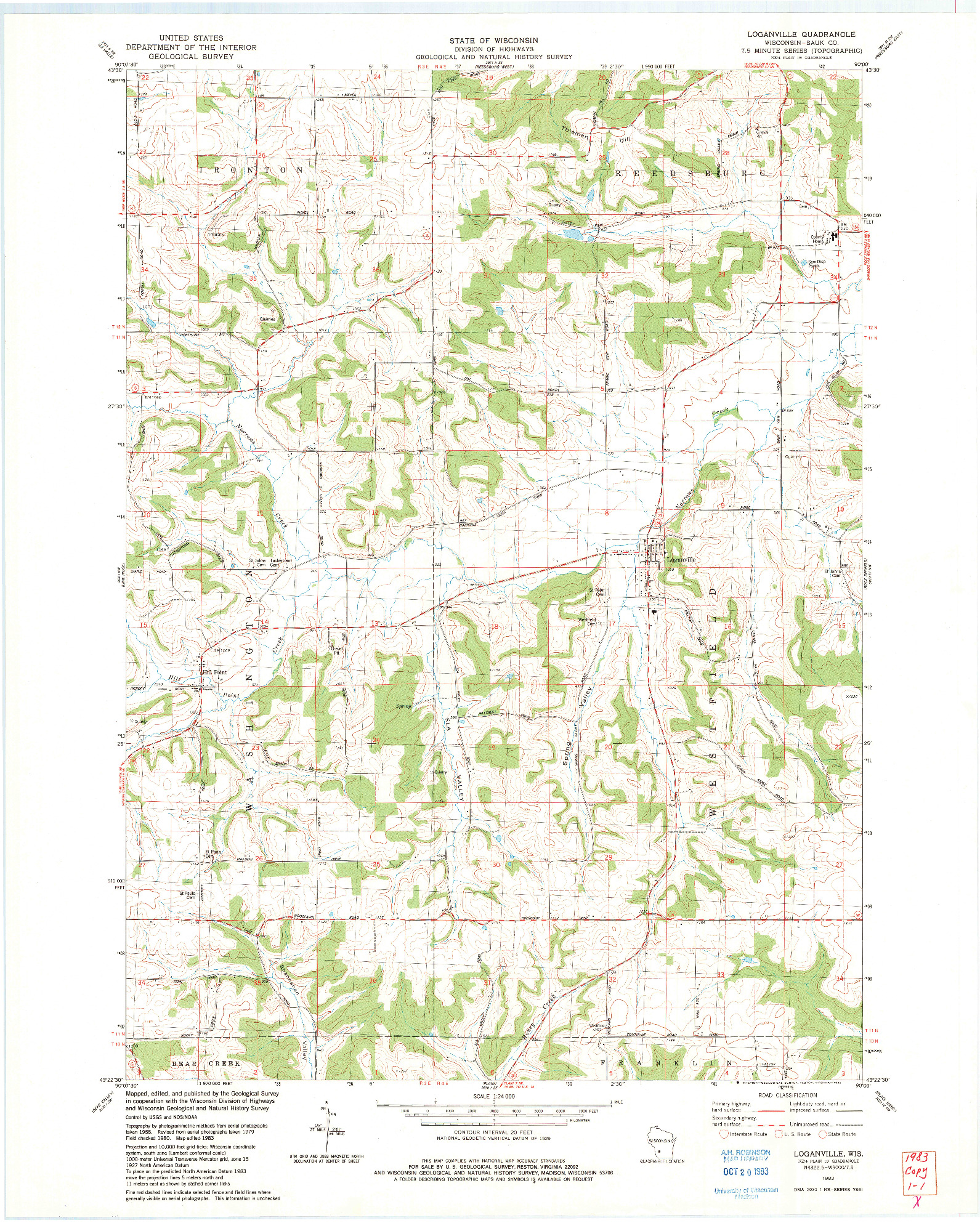 USGS 1:24000-SCALE QUADRANGLE FOR LOGANVILLE, WI 1983