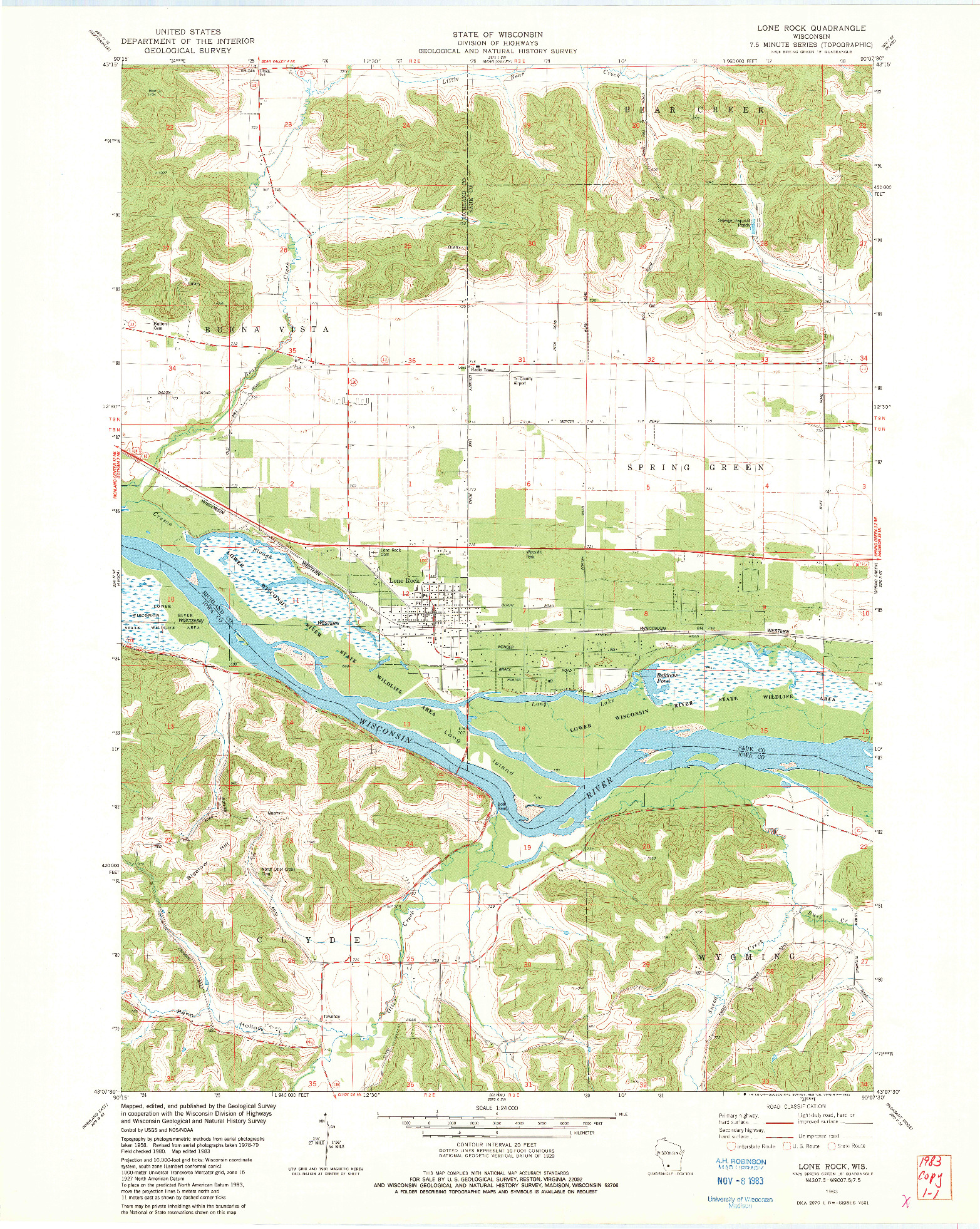 USGS 1:24000-SCALE QUADRANGLE FOR LONE ROCK, WI 1983