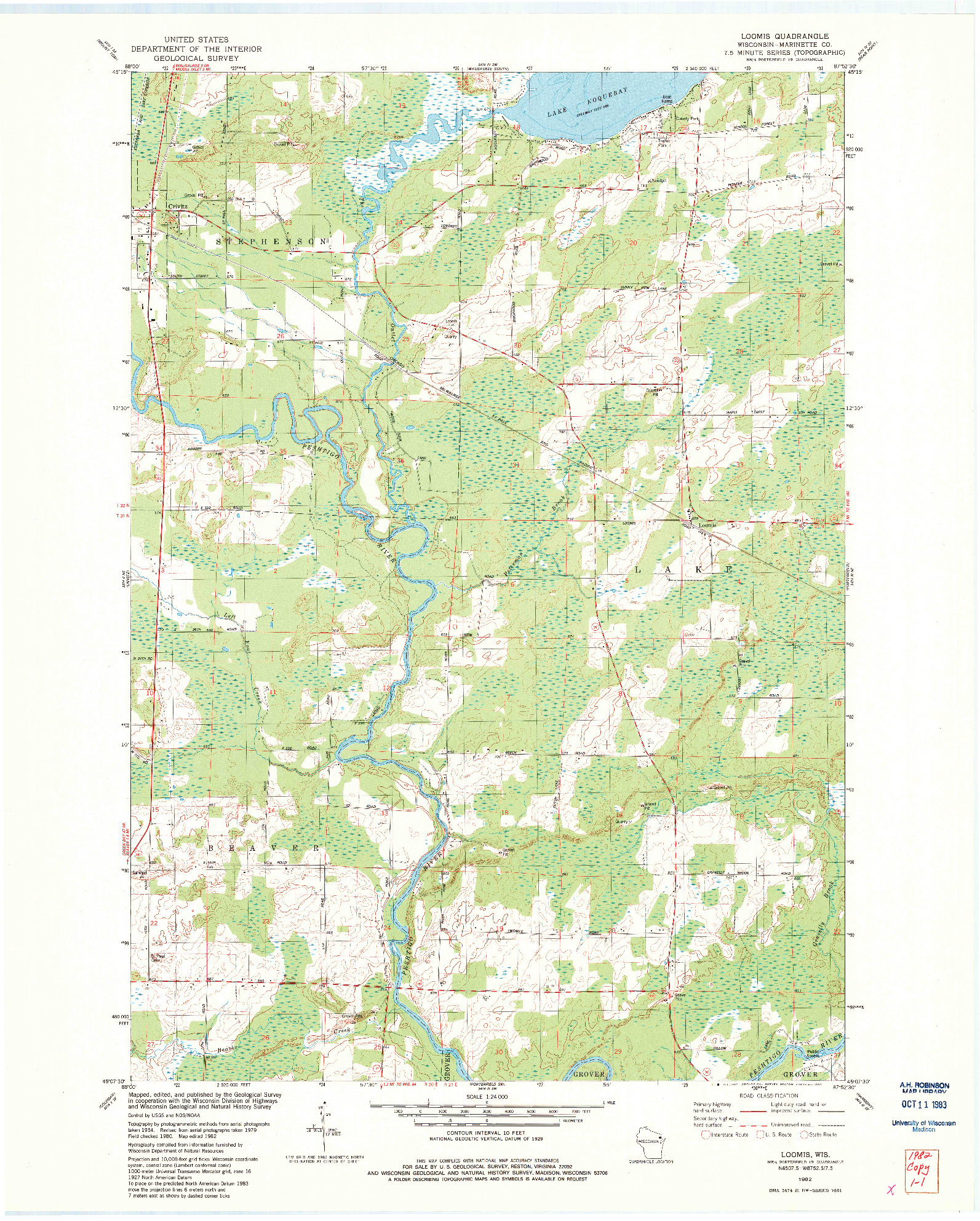 USGS 1:24000-SCALE QUADRANGLE FOR LOOMIS, WI 1982