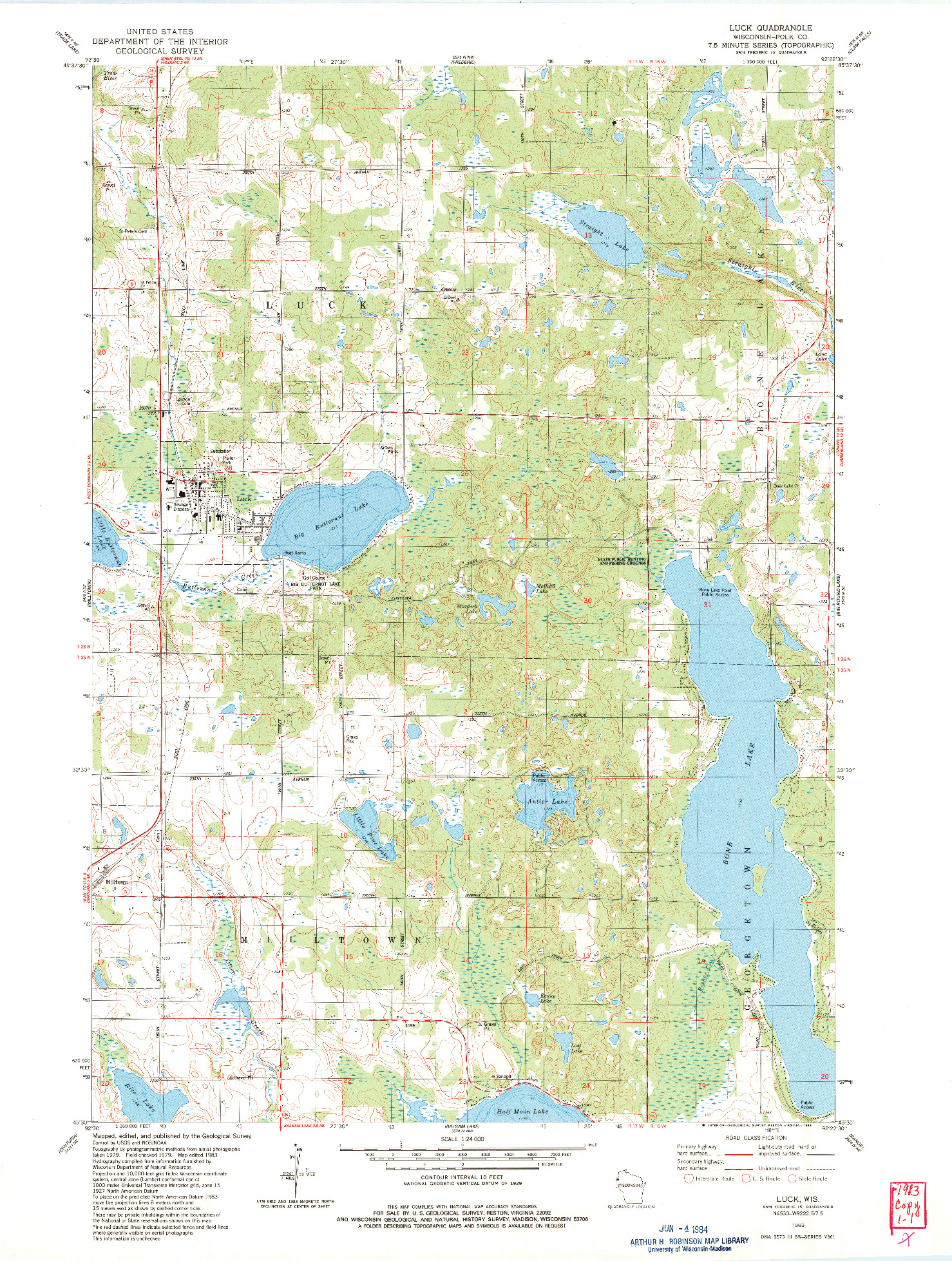 USGS 1:24000-SCALE QUADRANGLE FOR LUCK, WI 1983