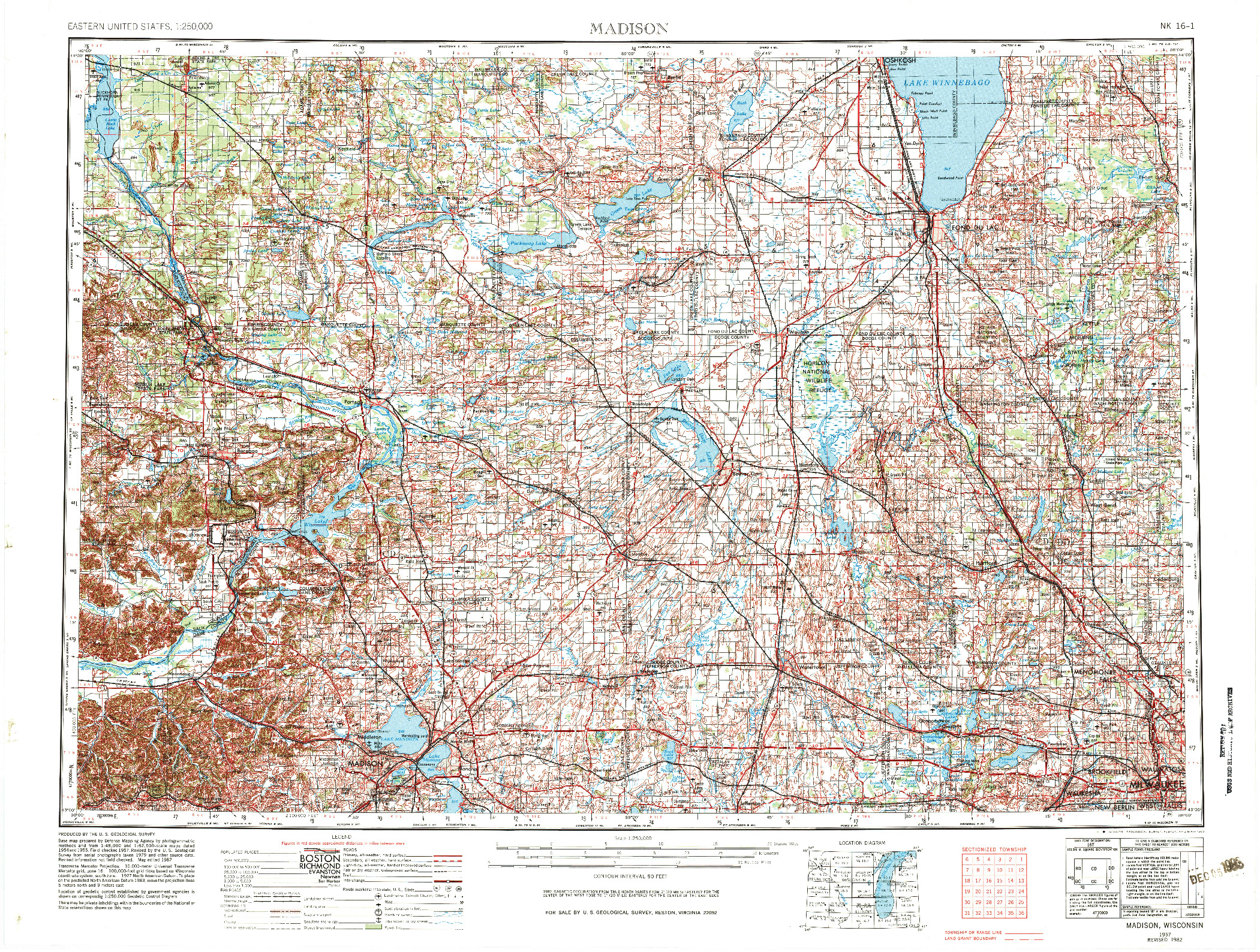 USGS 1:250000-SCALE QUADRANGLE FOR MADISON, WI 1957