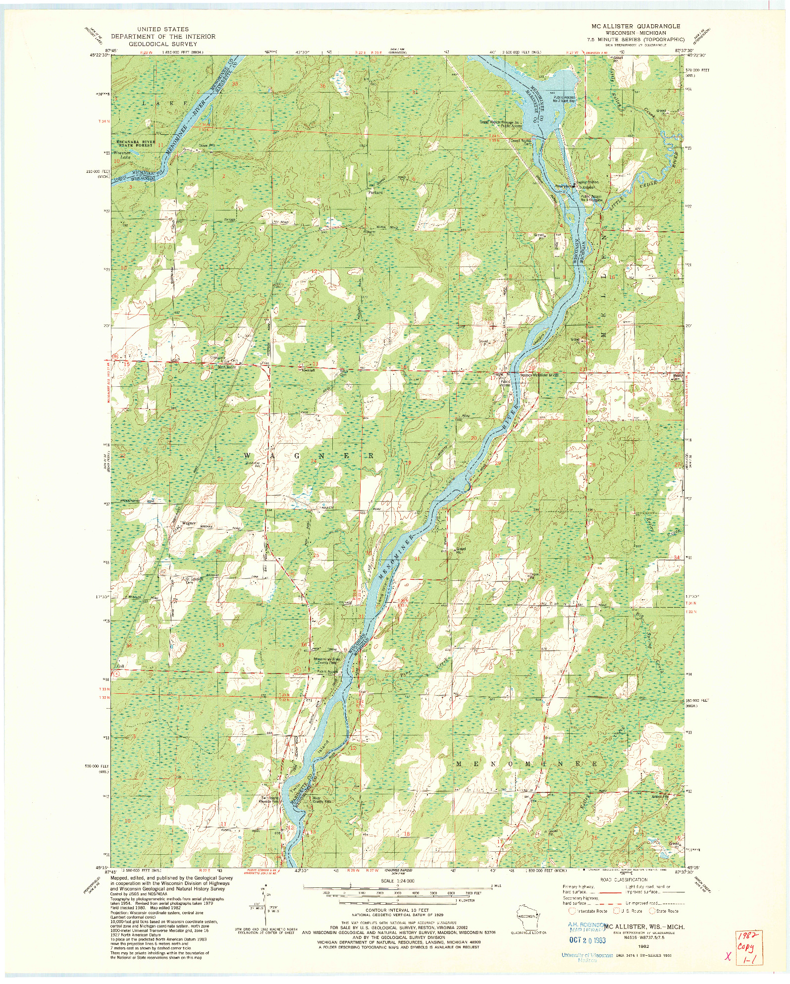 USGS 1:24000-SCALE QUADRANGLE FOR MC ALLISTER, WI 1982