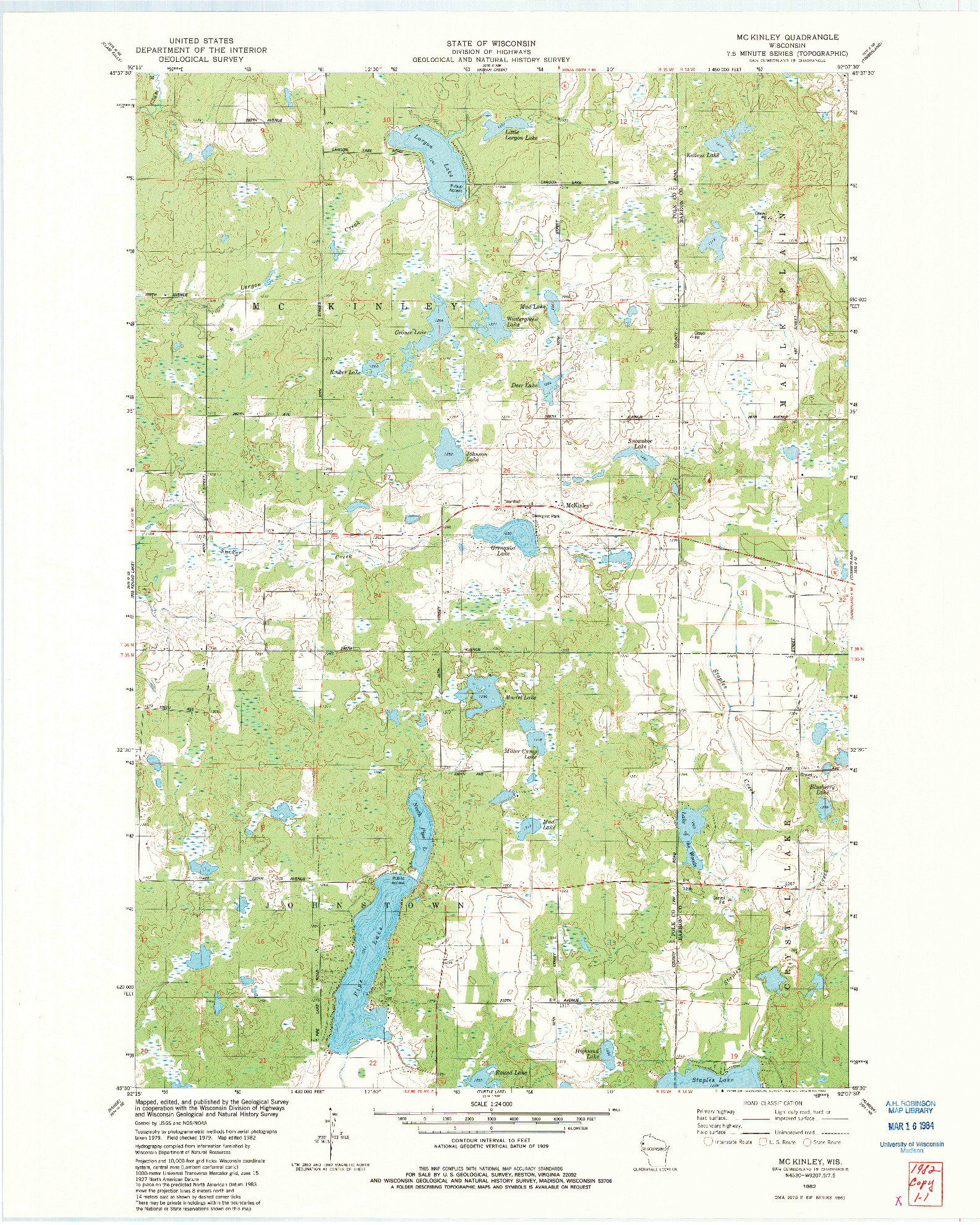 USGS 1:24000-SCALE QUADRANGLE FOR MC KINLEY, WI 1982