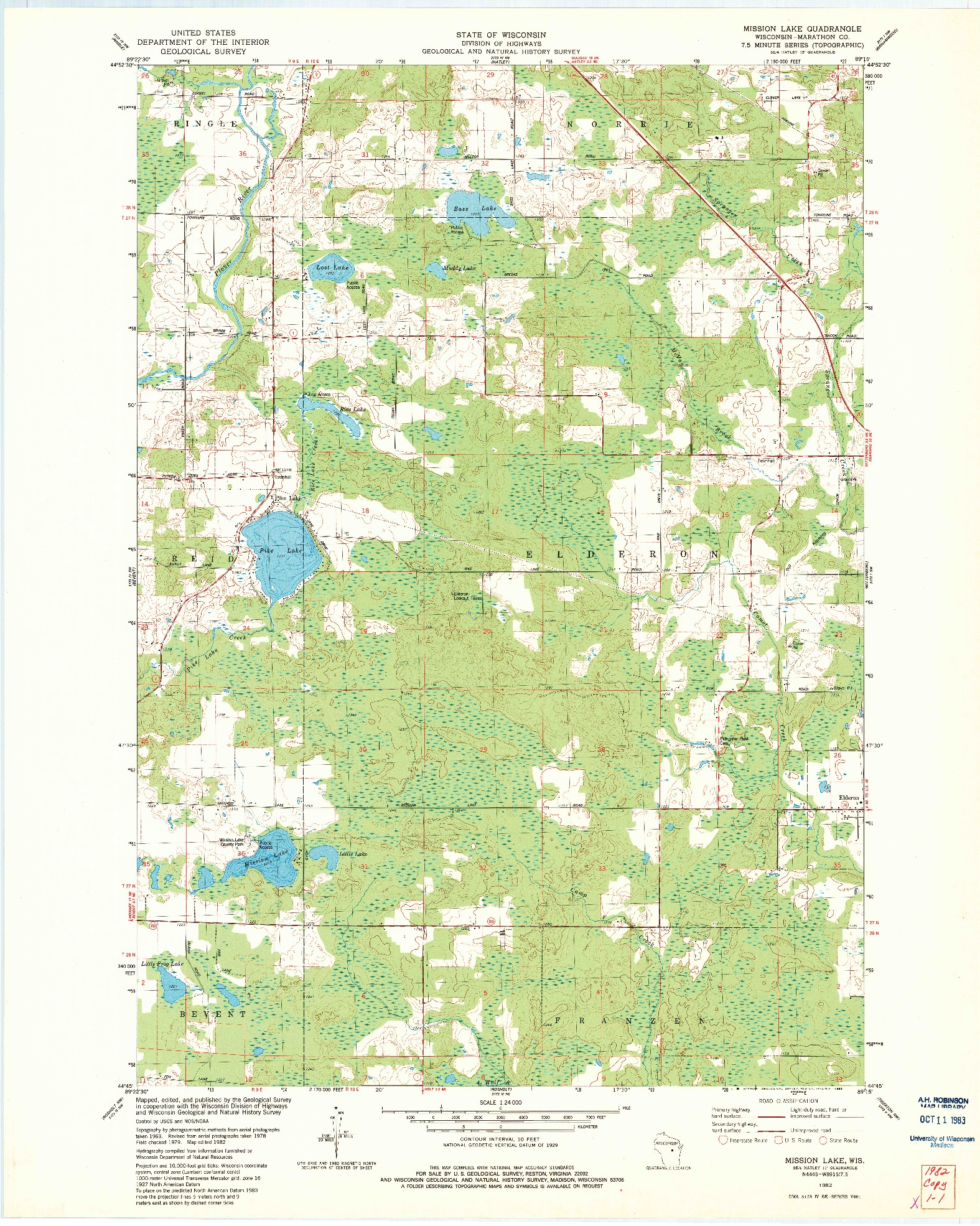 USGS 1:24000-SCALE QUADRANGLE FOR MISSION LAKE, WI 1982