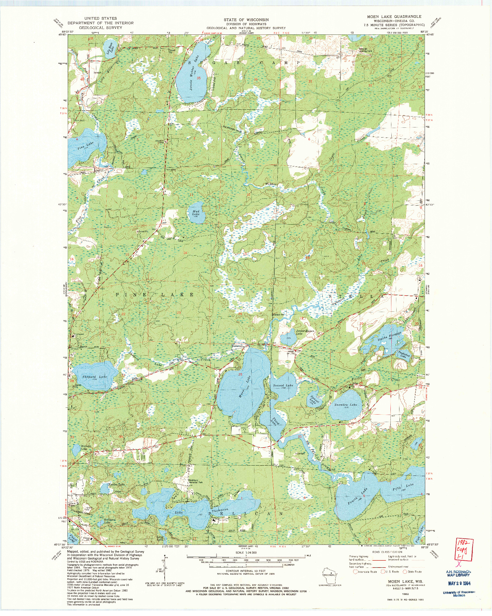 USGS 1:24000-SCALE QUADRANGLE FOR MOEN LAKE, WI 1982
