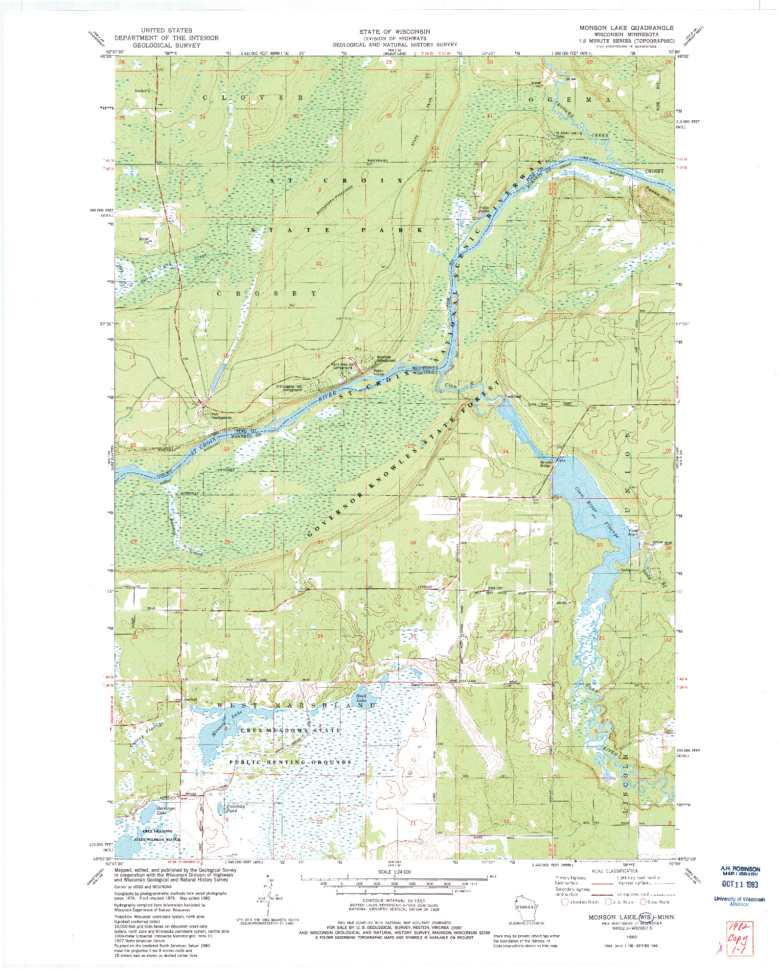 USGS 1:24000-SCALE QUADRANGLE FOR MONSON LAKE, WI 1982