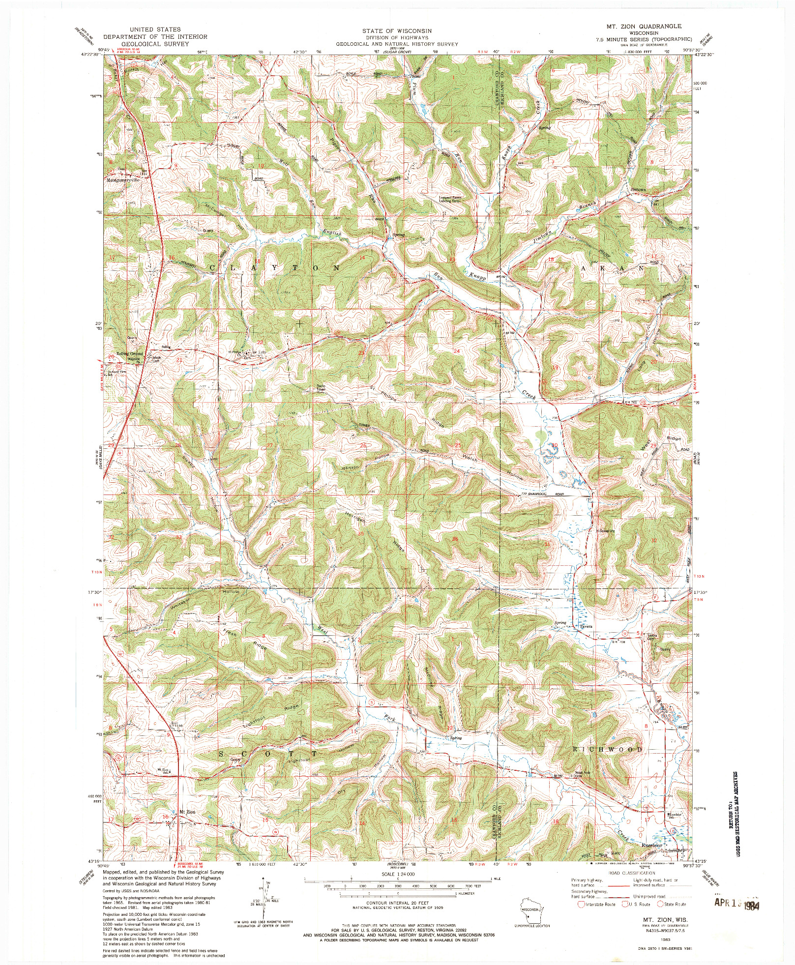 USGS 1:24000-SCALE QUADRANGLE FOR MT. ZION, WI 1983
