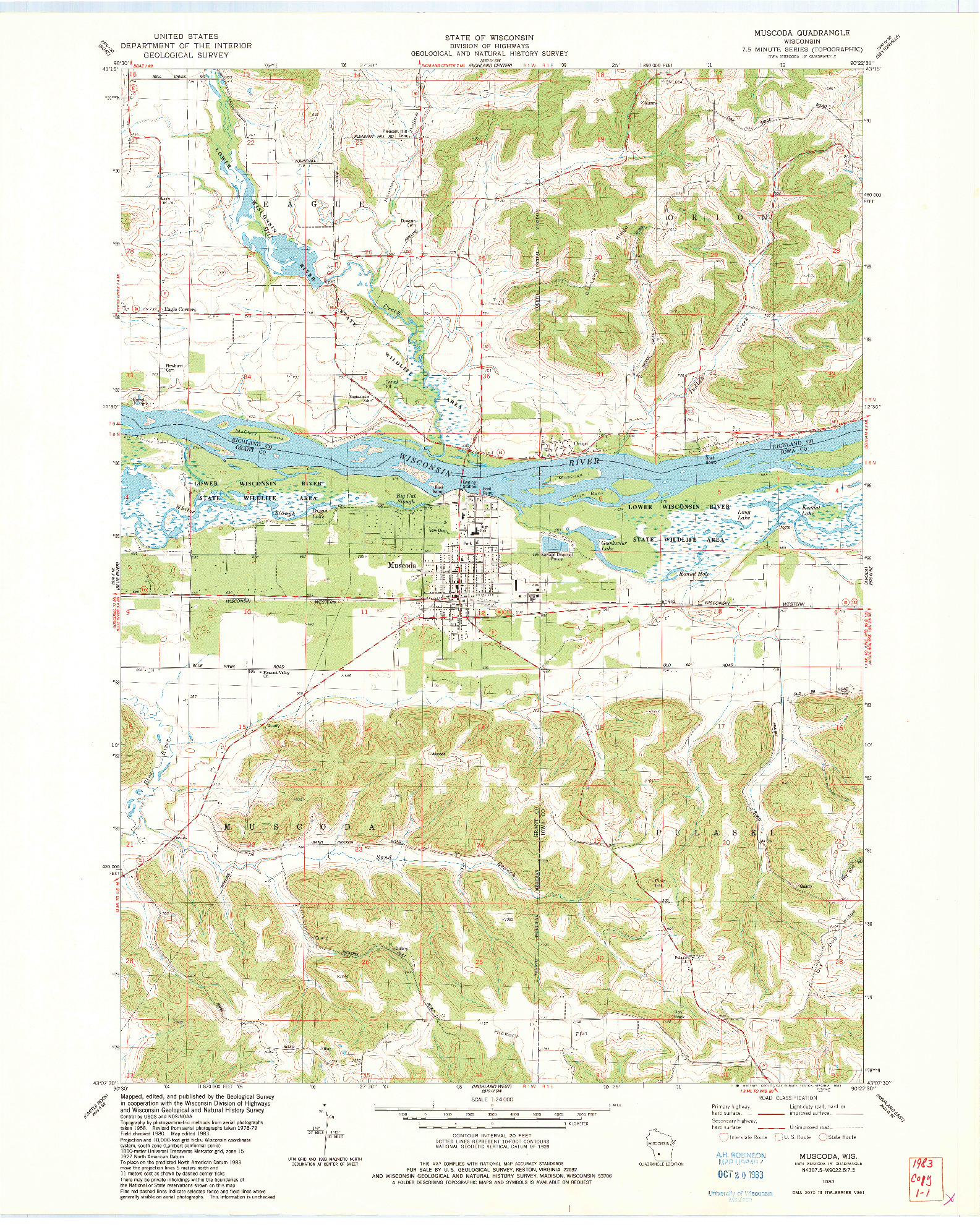 USGS 1:24000-SCALE QUADRANGLE FOR MUSCODA, WI 1983